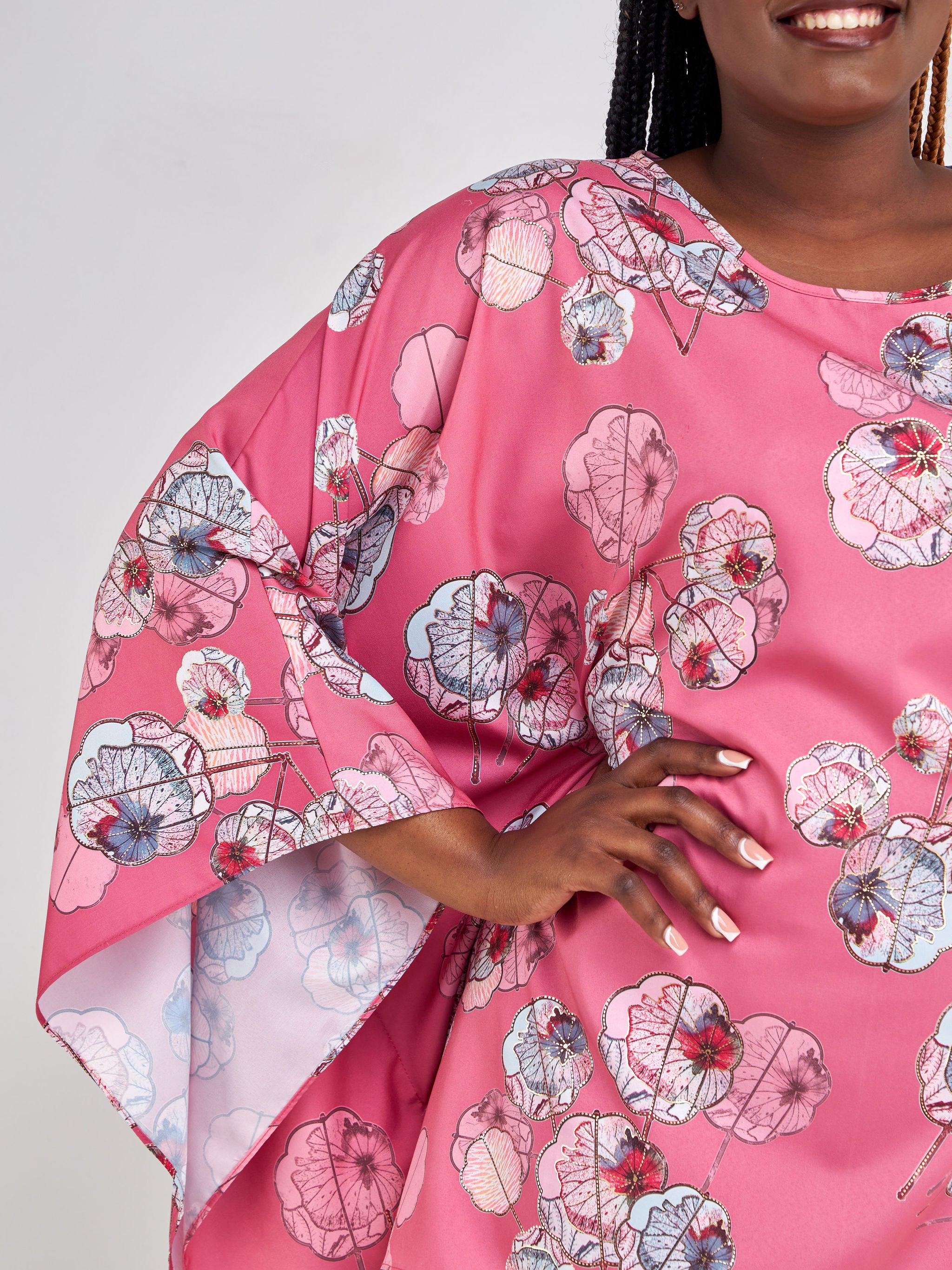 Vivo Basic Wide Loose Top - Pink / Blue Floral Print