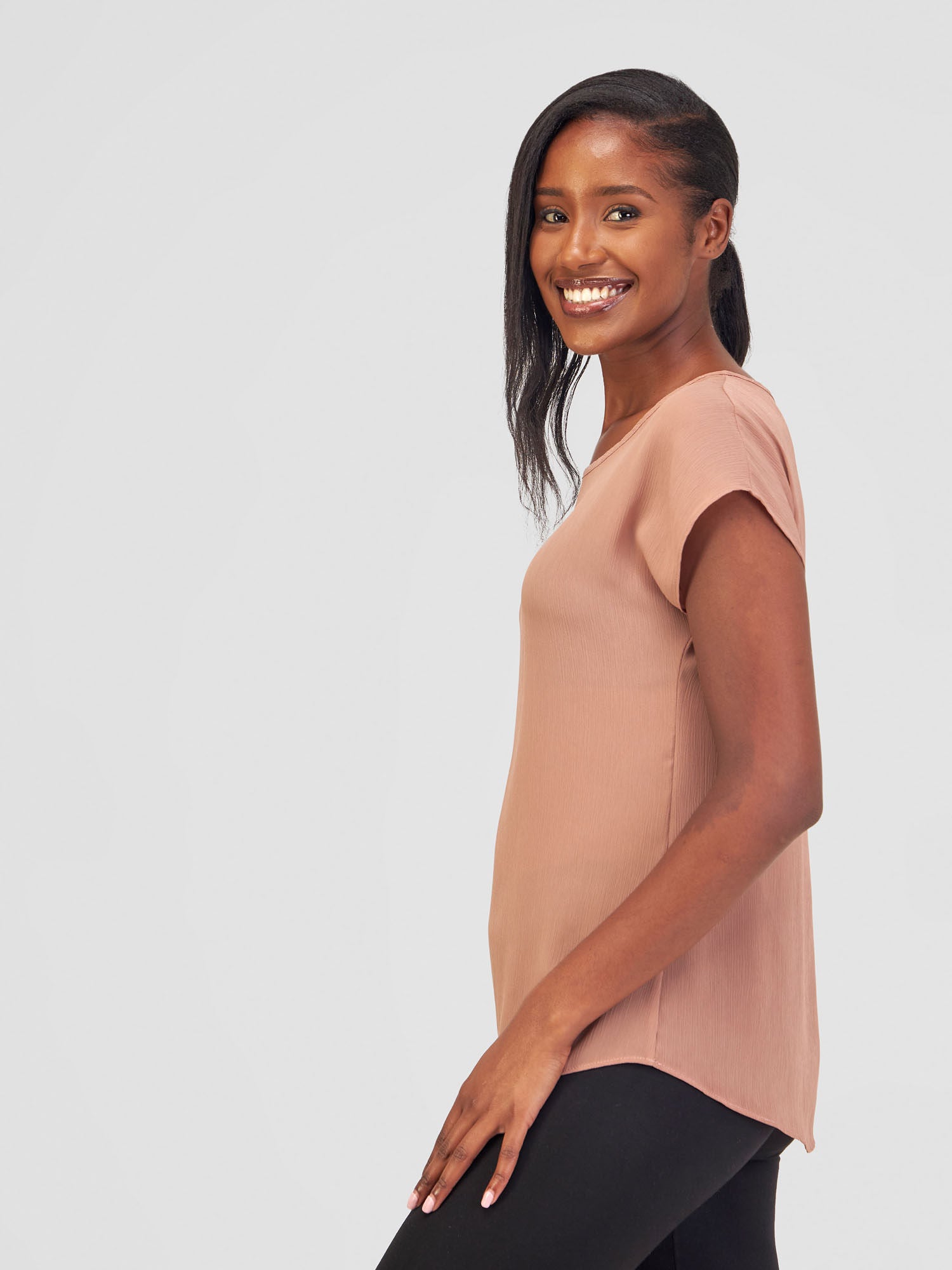 Vivo Basic Chiffon Dropped Shoulder Top - Taupe
