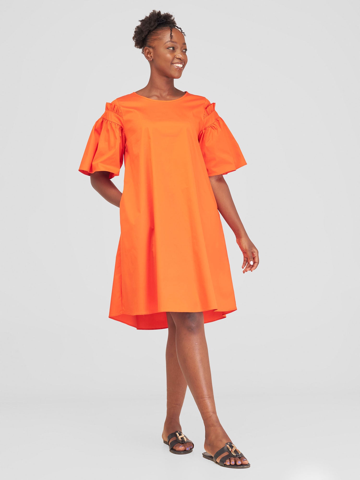 Safari Mali Gathered Flounce Sleeve Tent Dress - Orange | Vivo Fashion  Group Kenya