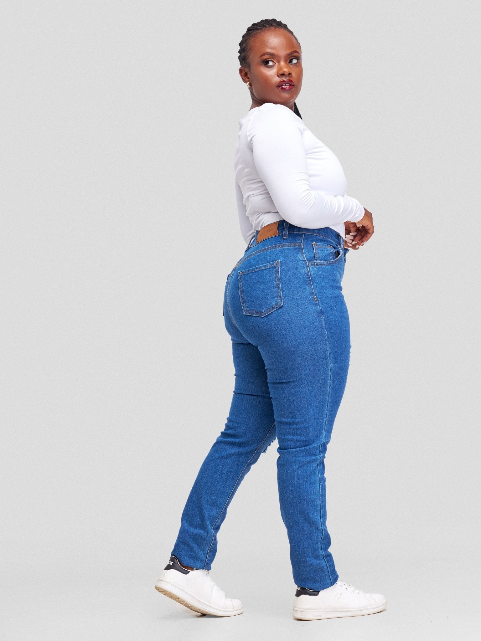 Denim Haven High Rise Skinny Ripped Jeans - Deep Blue - Shopzetu