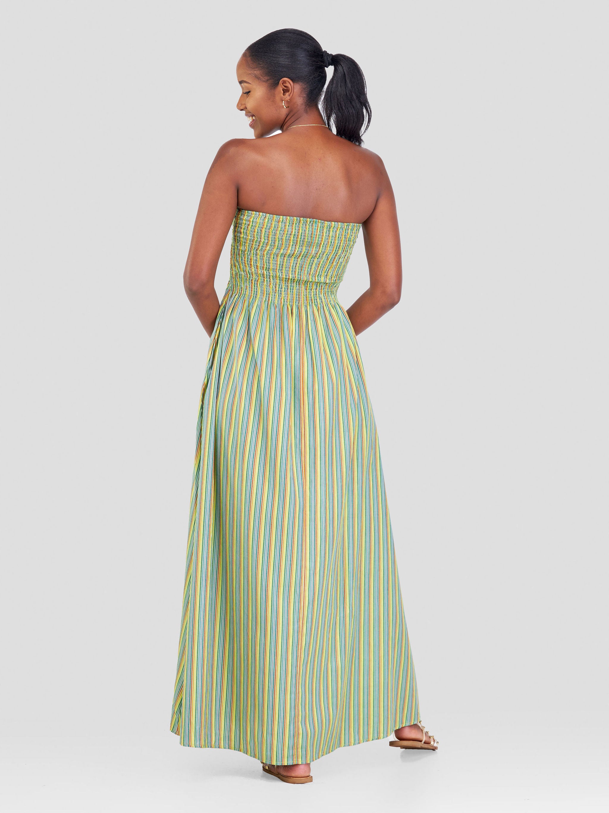 Safari Kikoy Shirred Maxi Dress -Dark Green
