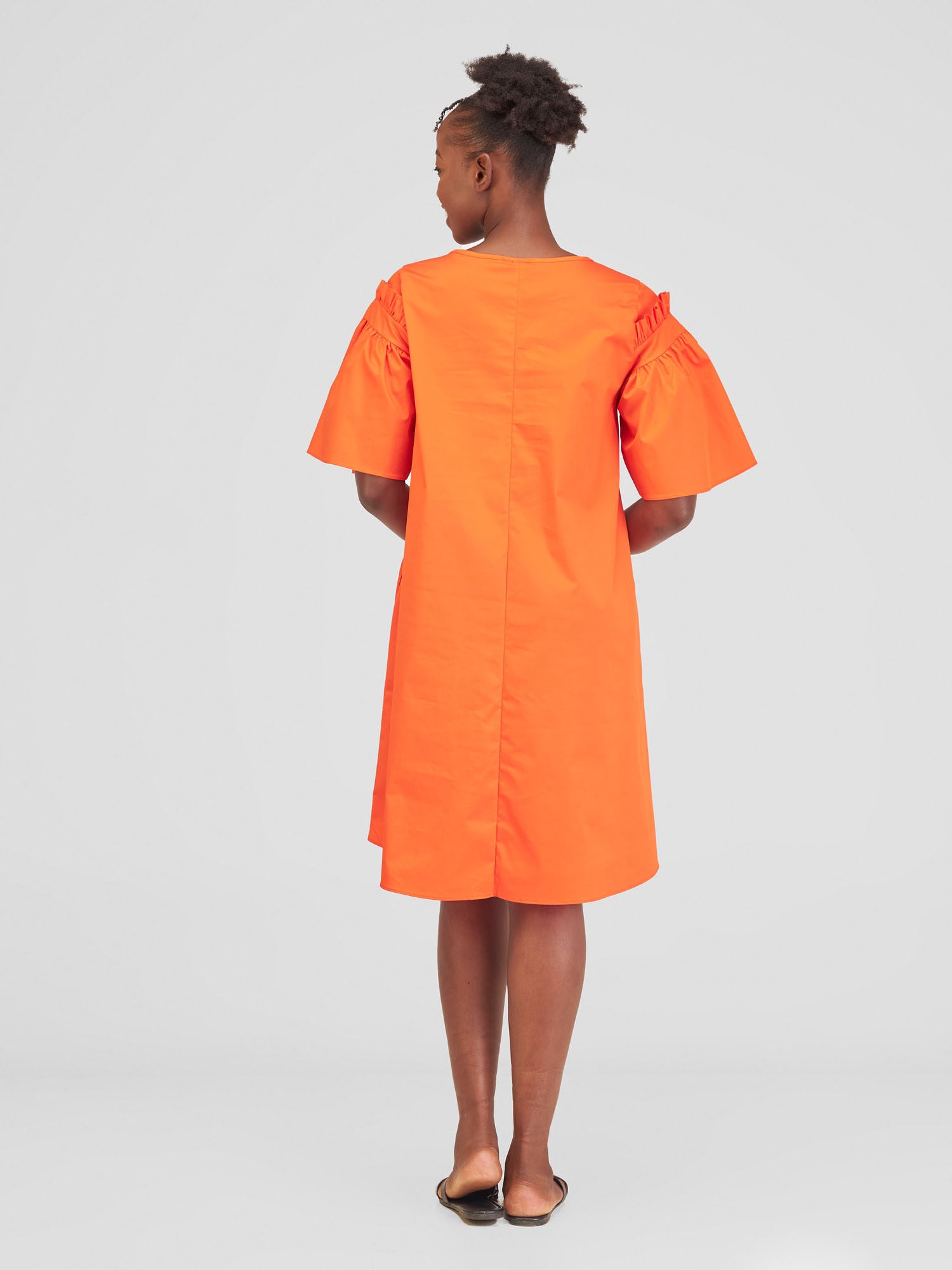 Safari Mali Gathered Flounce Sleeve Tent Dress - Orange