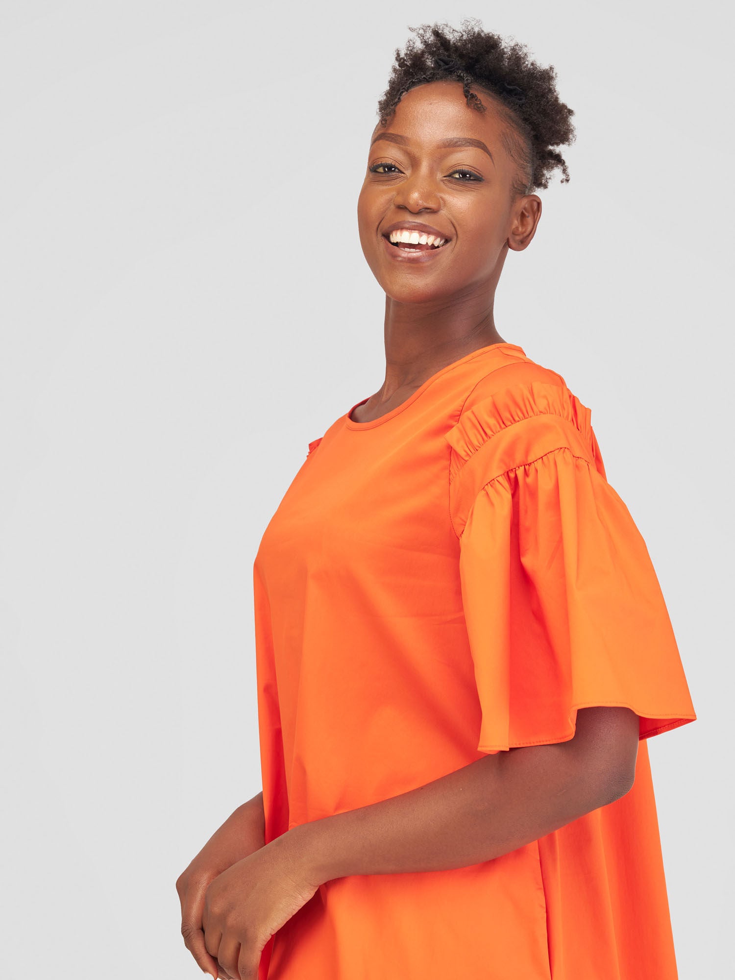 Safari Mali Gathered Flounce Sleeve Tent Dress - Orange