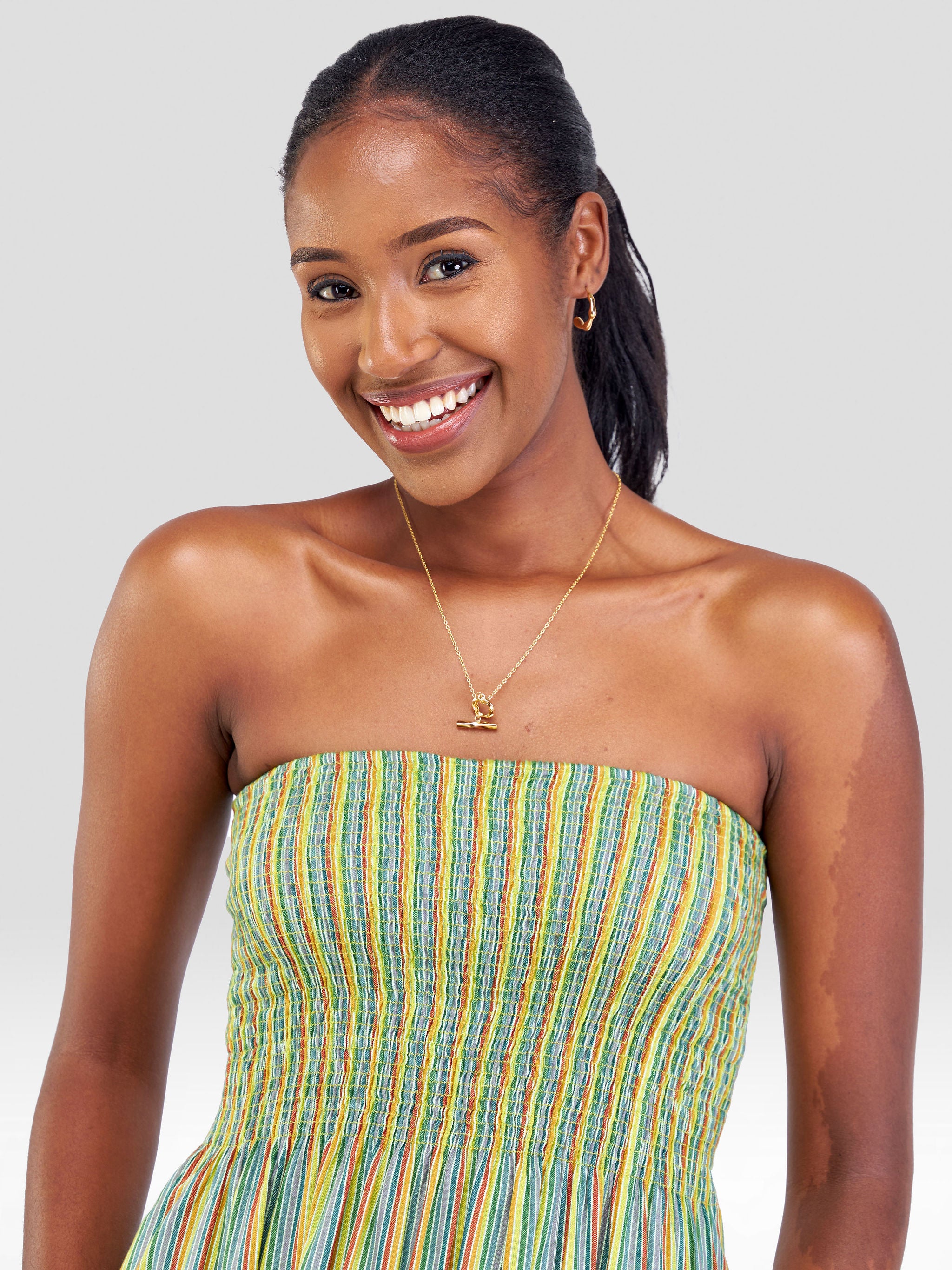 Safari Kikoy Shirred Maxi Dress -Dark Green