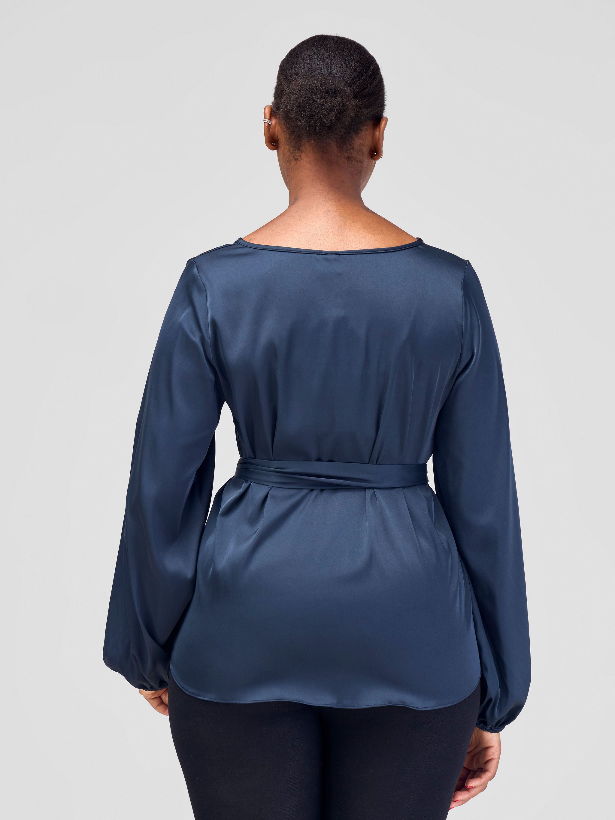 Vivo Basic Satin Bishop Sleeved Top - Dark Teal