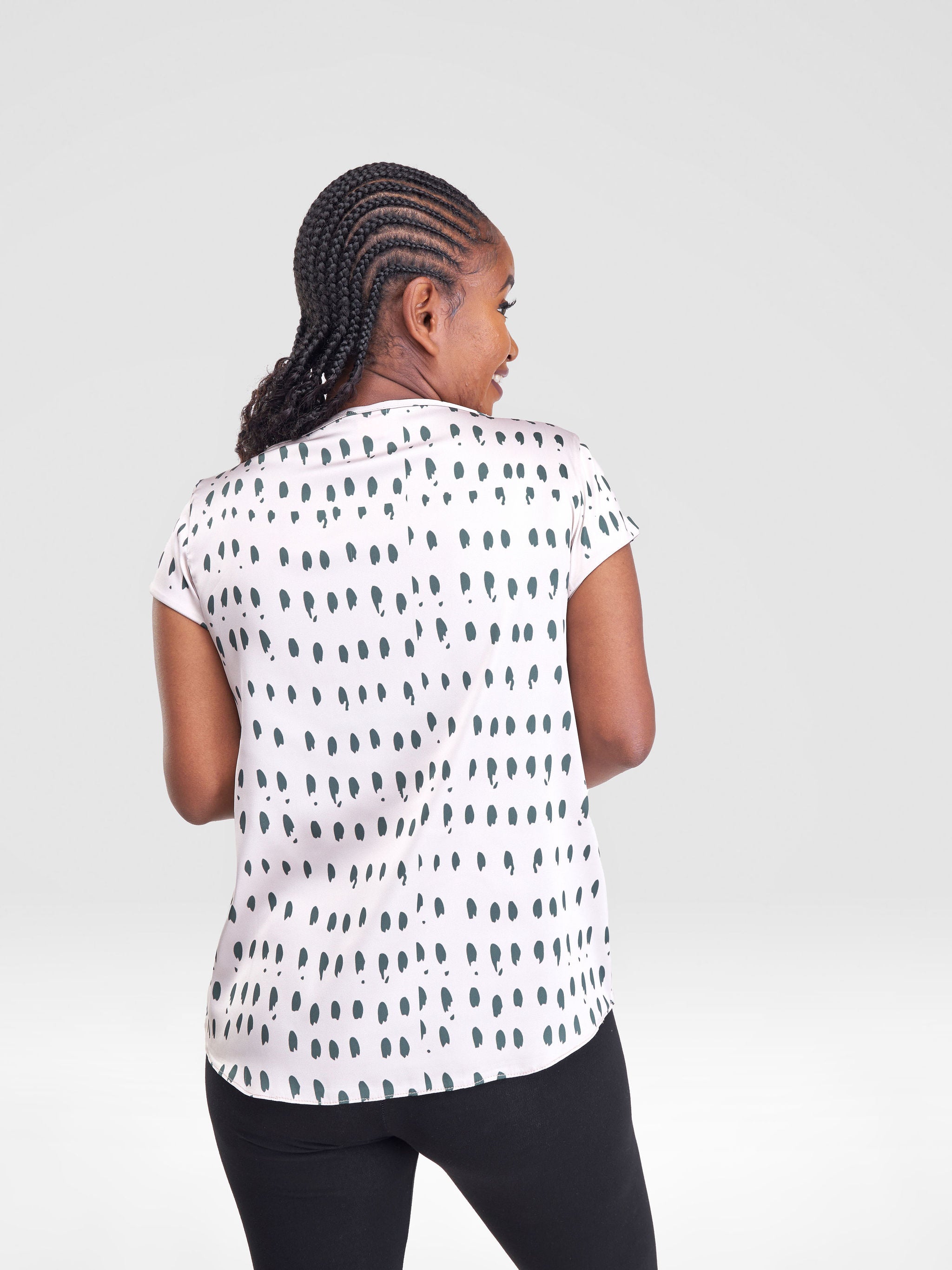 Vivo Basic Satin Cap Sleeve Top - Beige / Green Print