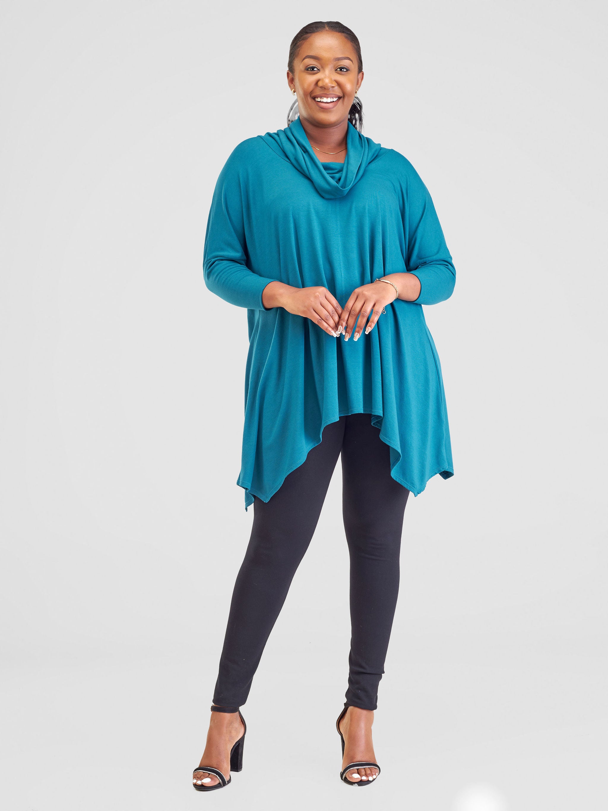Vivo Basic Angela Cowl Loose Top - Dark Teal