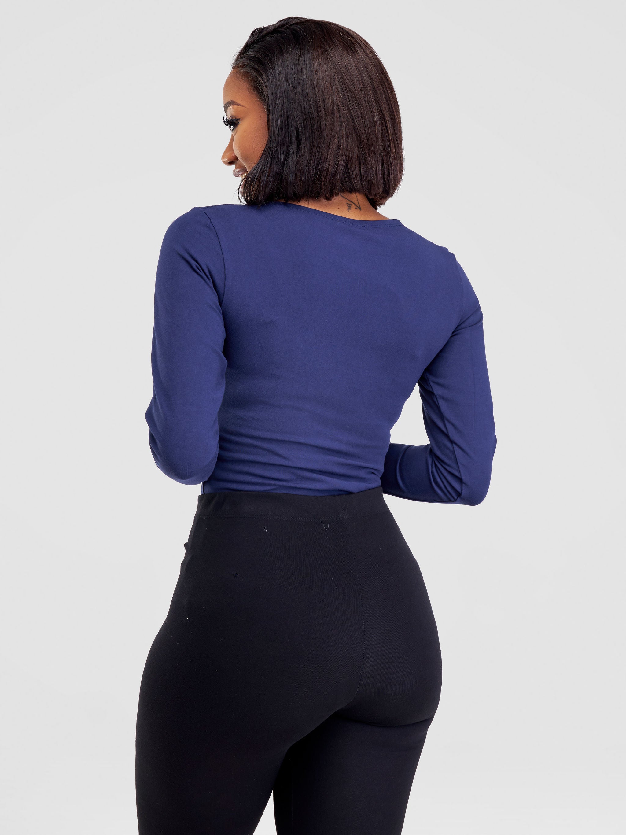 Vivo Basic Long Sleeve Bodysuit (Seamless) - Navy Blue
