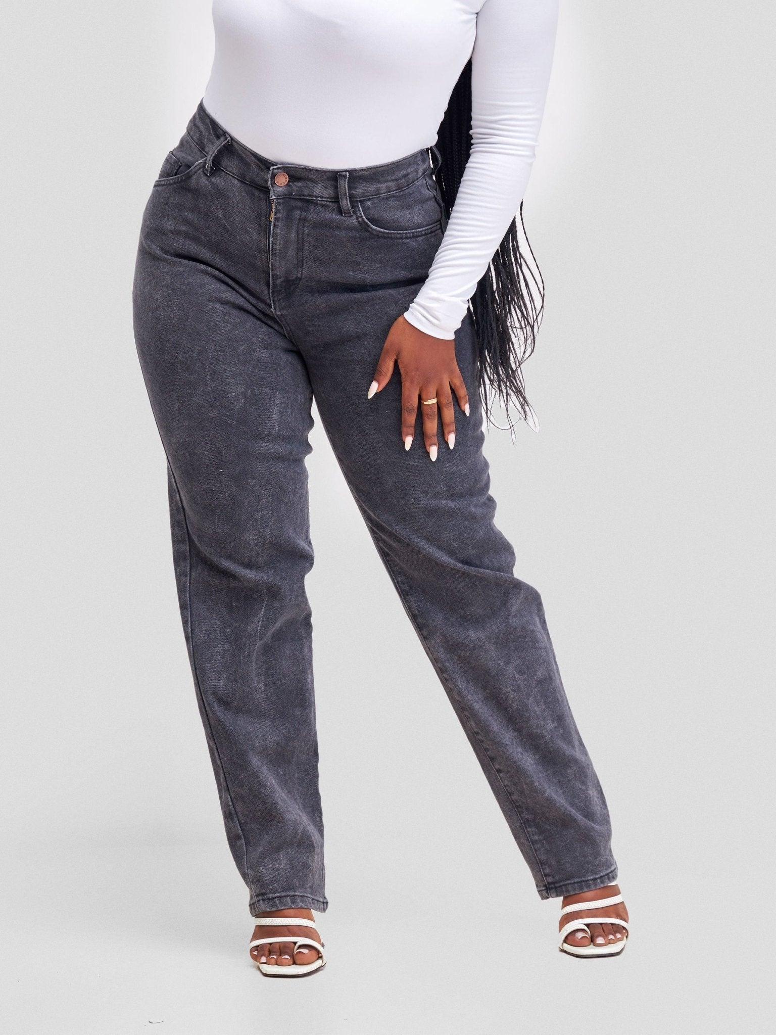 Denim Haven Mom Jeans - Dark Grey - Shopzetu