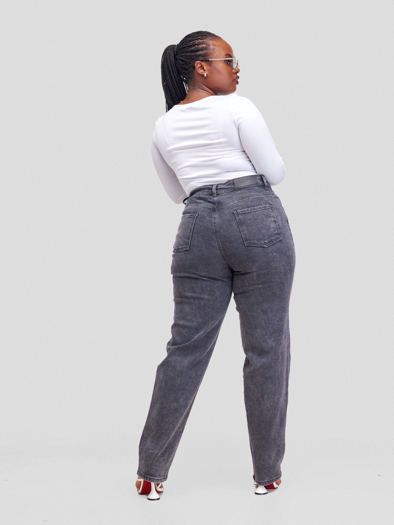 Denim Haven Mom Jeans - Dark Grey - Shopzetu