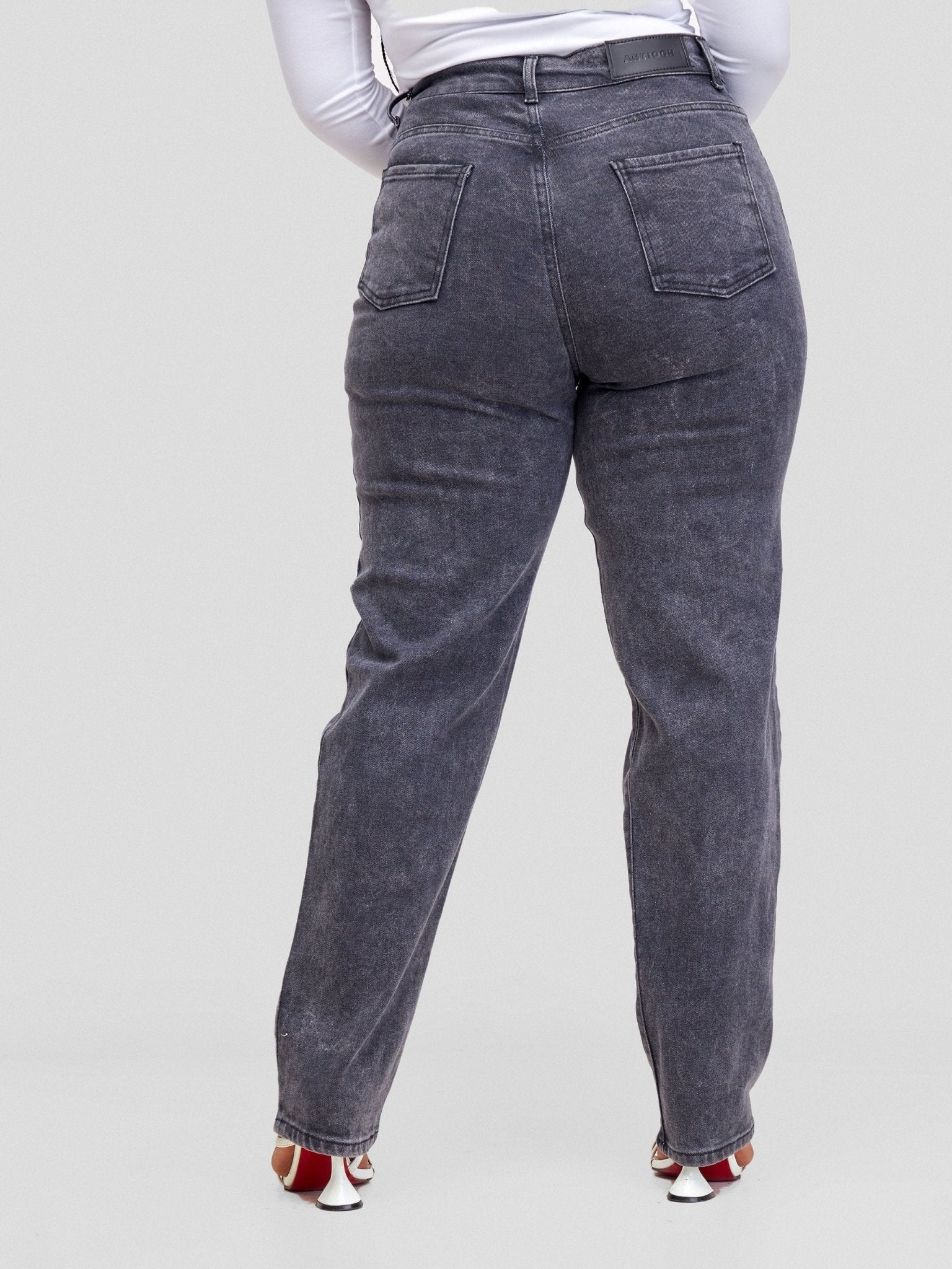 Denim Haven Mom Jeans - Dark Grey - Shopzetu