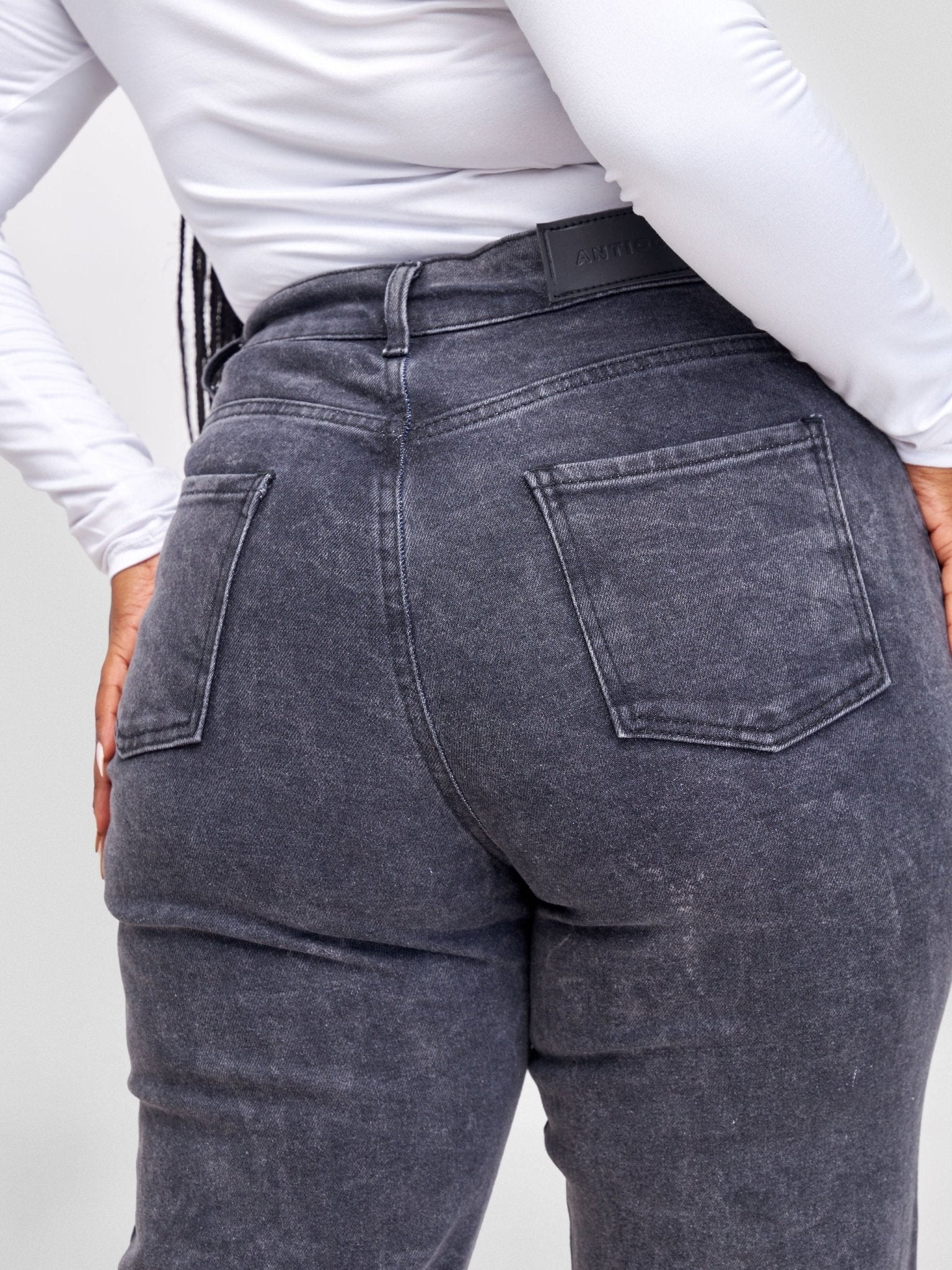 Denim Haven Mom Jeans - Dark Grey - Shopzetu