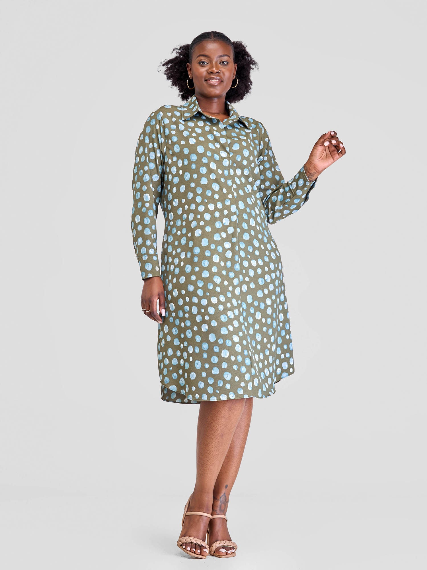 Vivo Yumi Long Sleeve Shirt Dress - Hunters Print