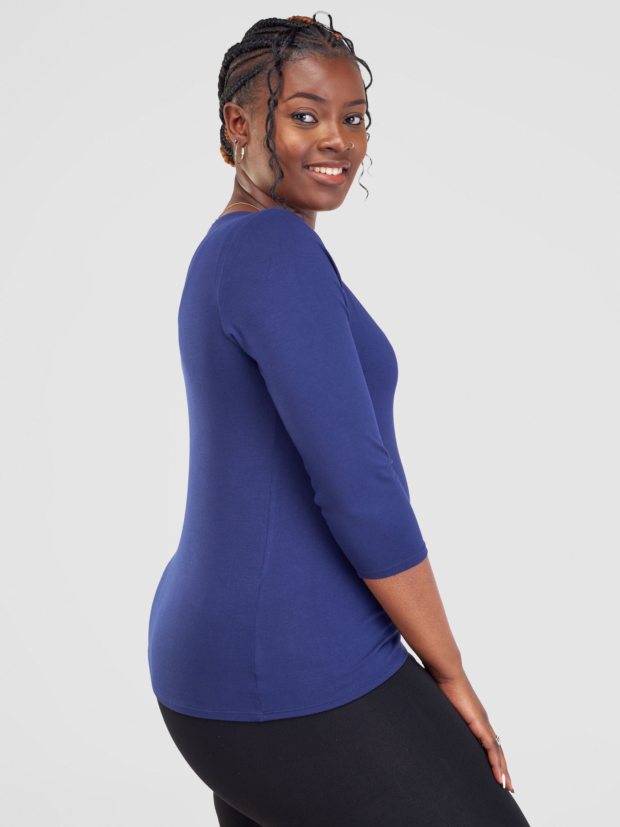 Vivo Basic 3/4 Sleeve Top - Navy Blue