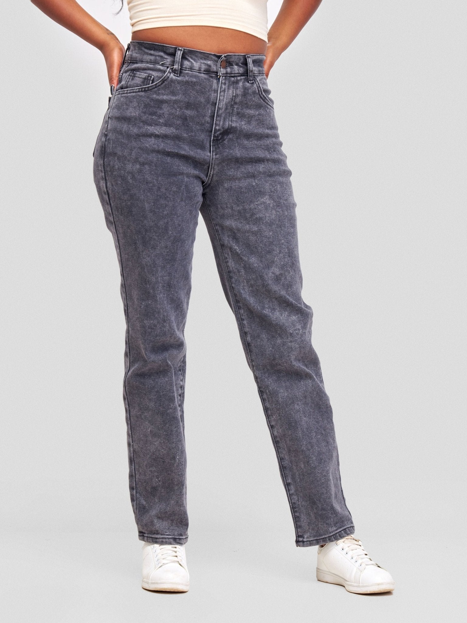 Denim Haven Mom Jeans - Dark Grey - Shopzetu