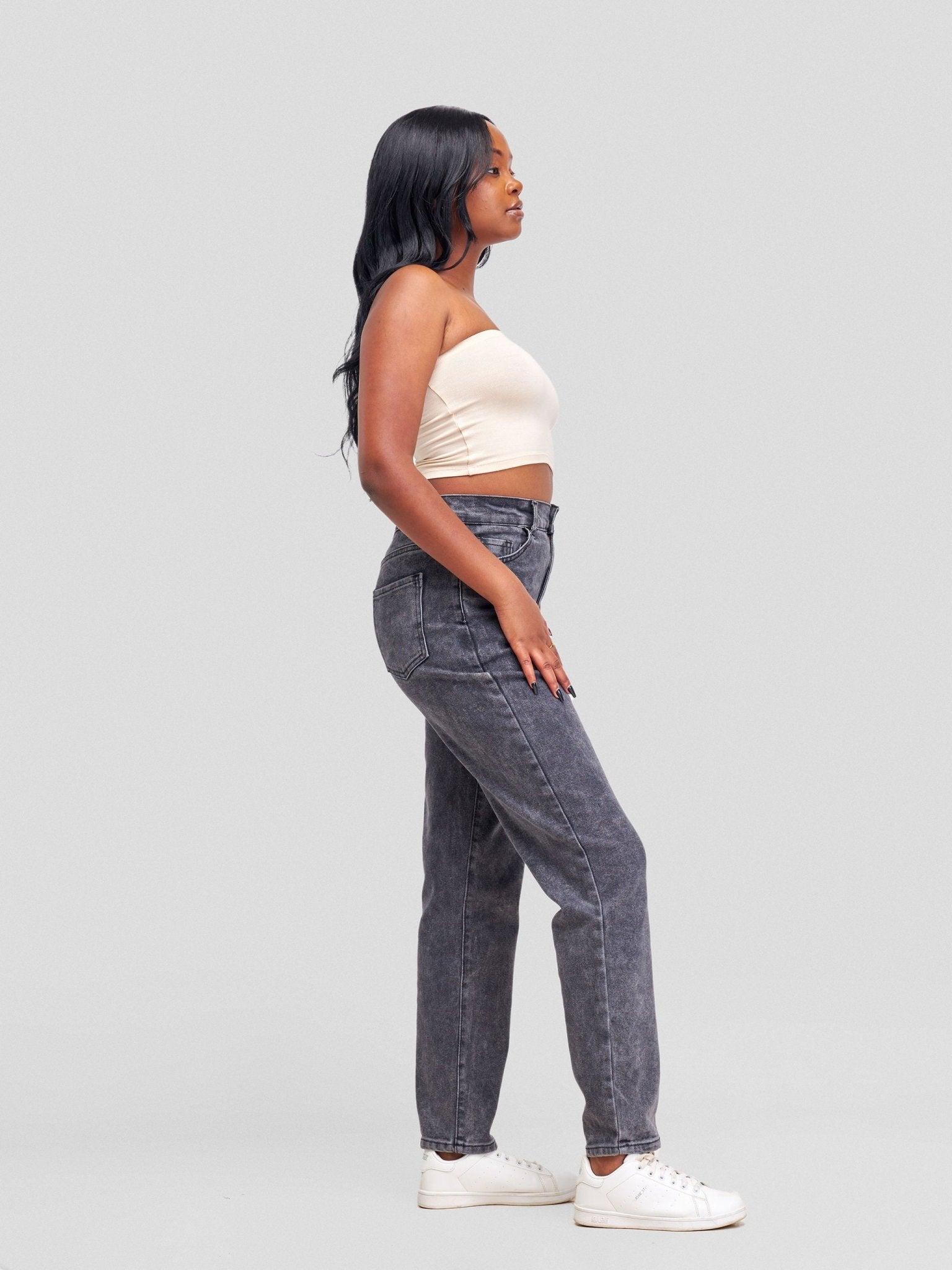 Denim Haven Mom Jeans - Dark Grey - Shopzetu