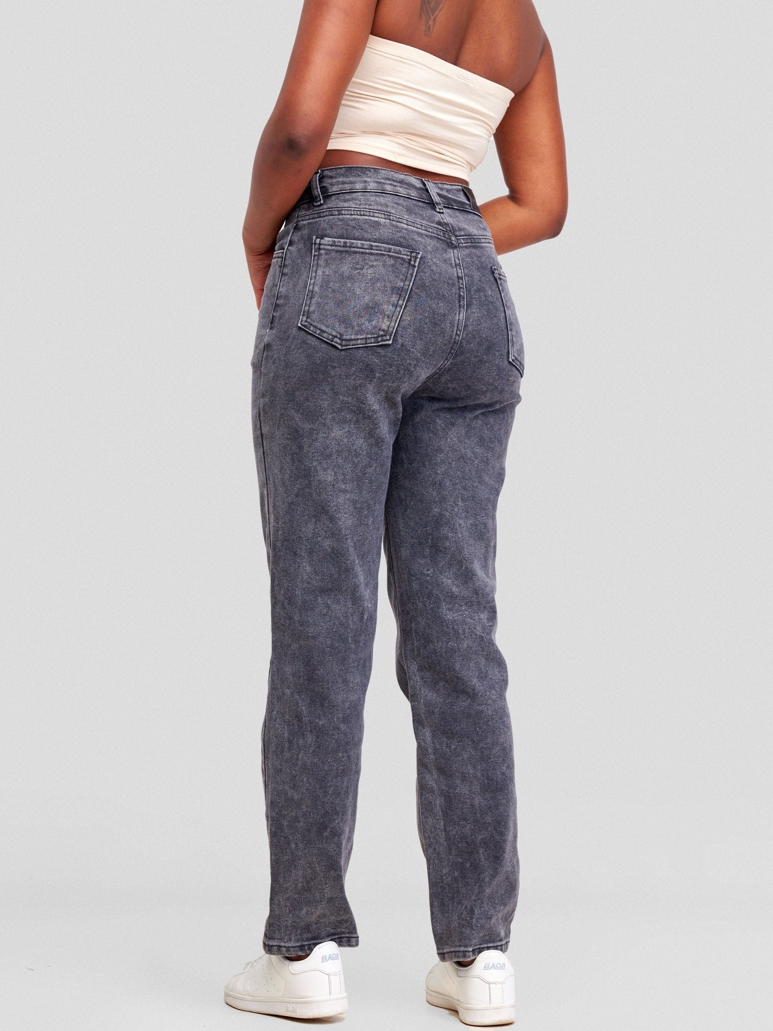 Denim Haven Mom Jeans - Dark Grey - Shopzetu