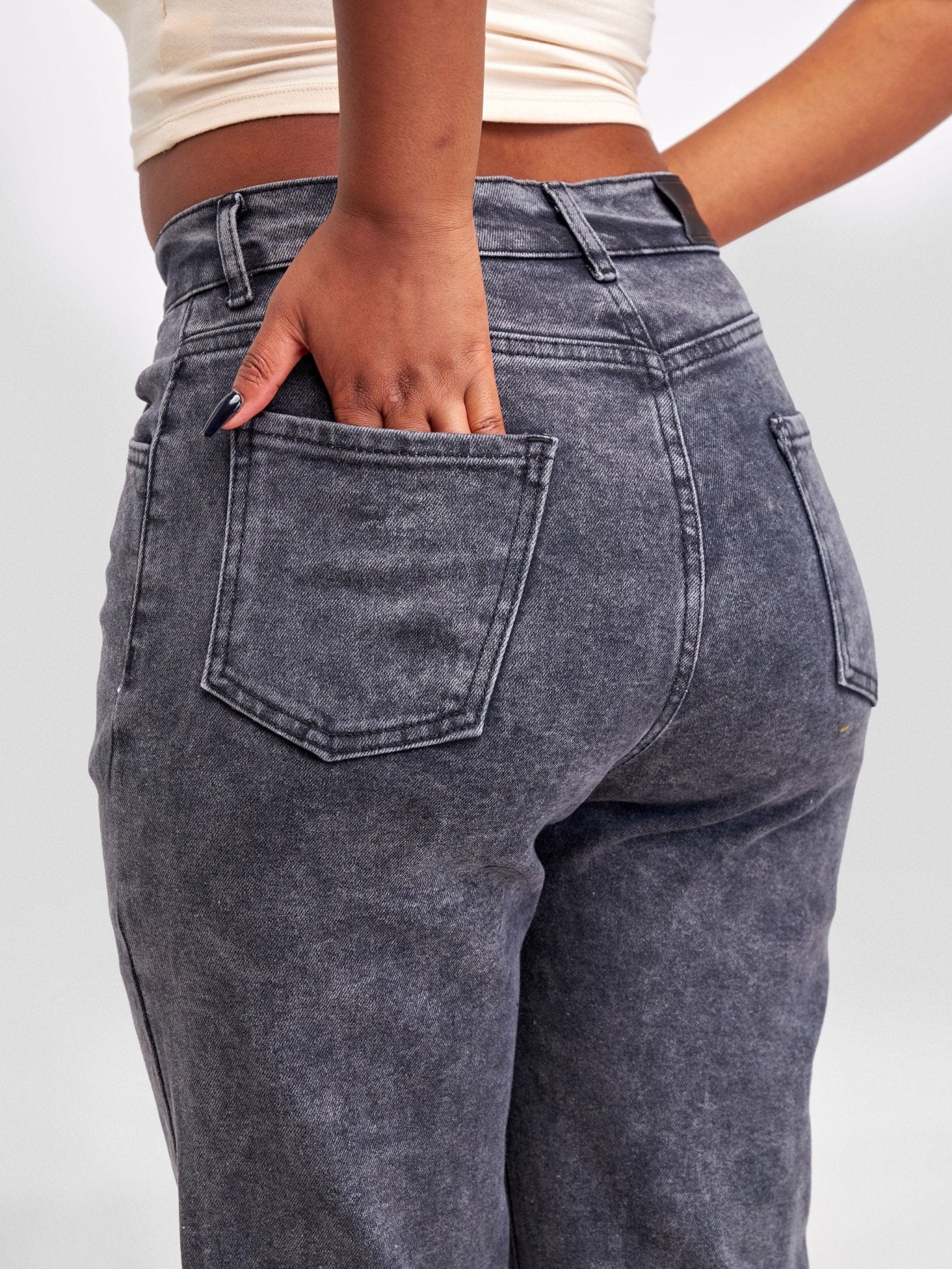 Denim Haven Mom Jeans - Dark Grey - Shopzetu