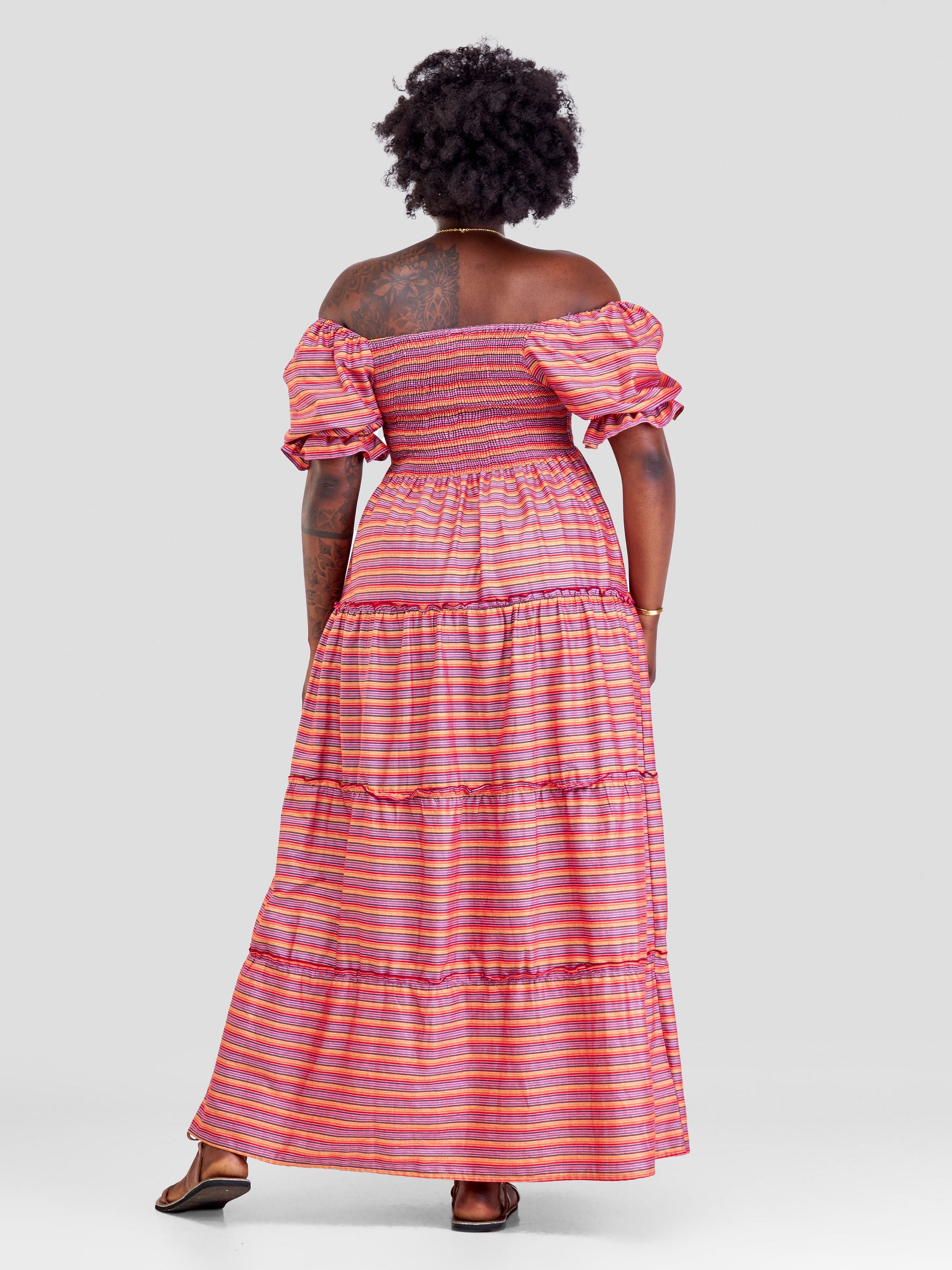 Safari Kikoy Shirred Top Maxi Dress - Red Print