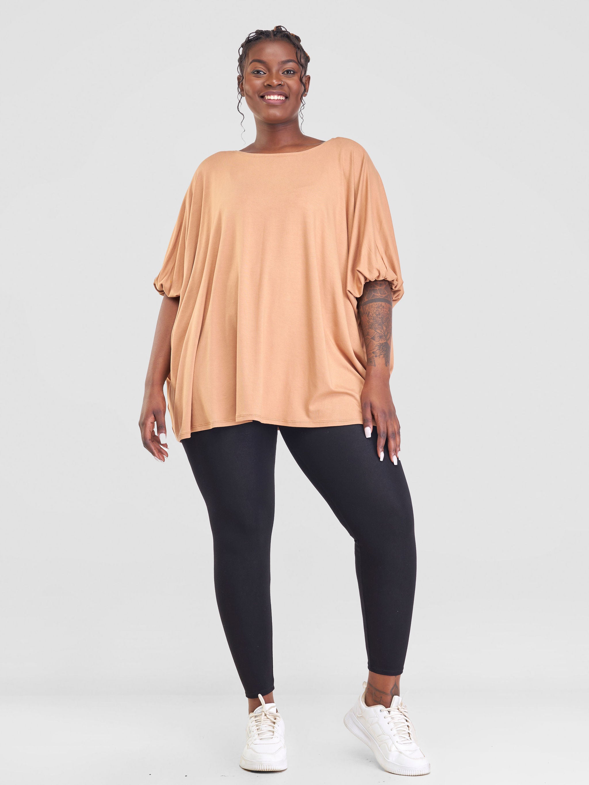 Vivo Basic Wide Jersey Top - Tan