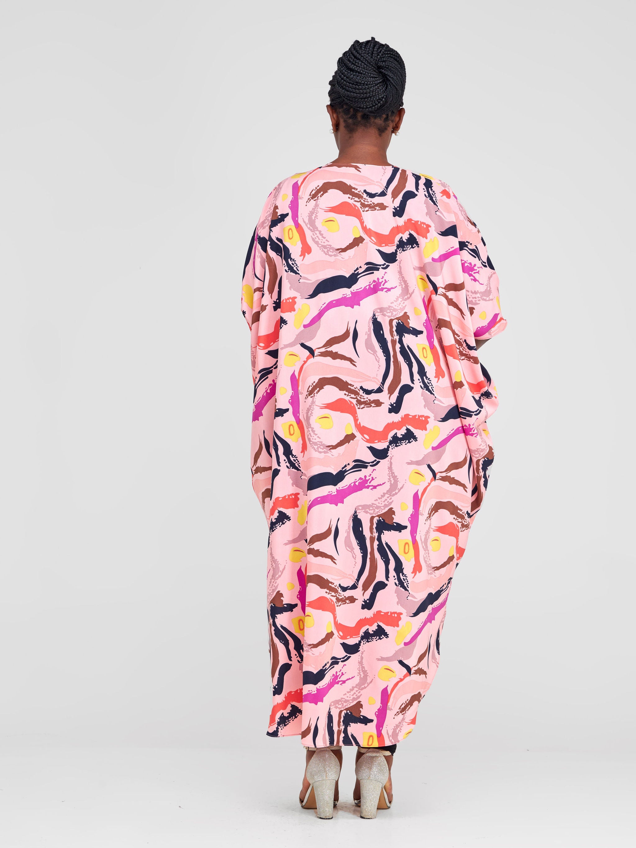 Vivo Malindi Maxi Kimono - Pink / Brown Abstract Print