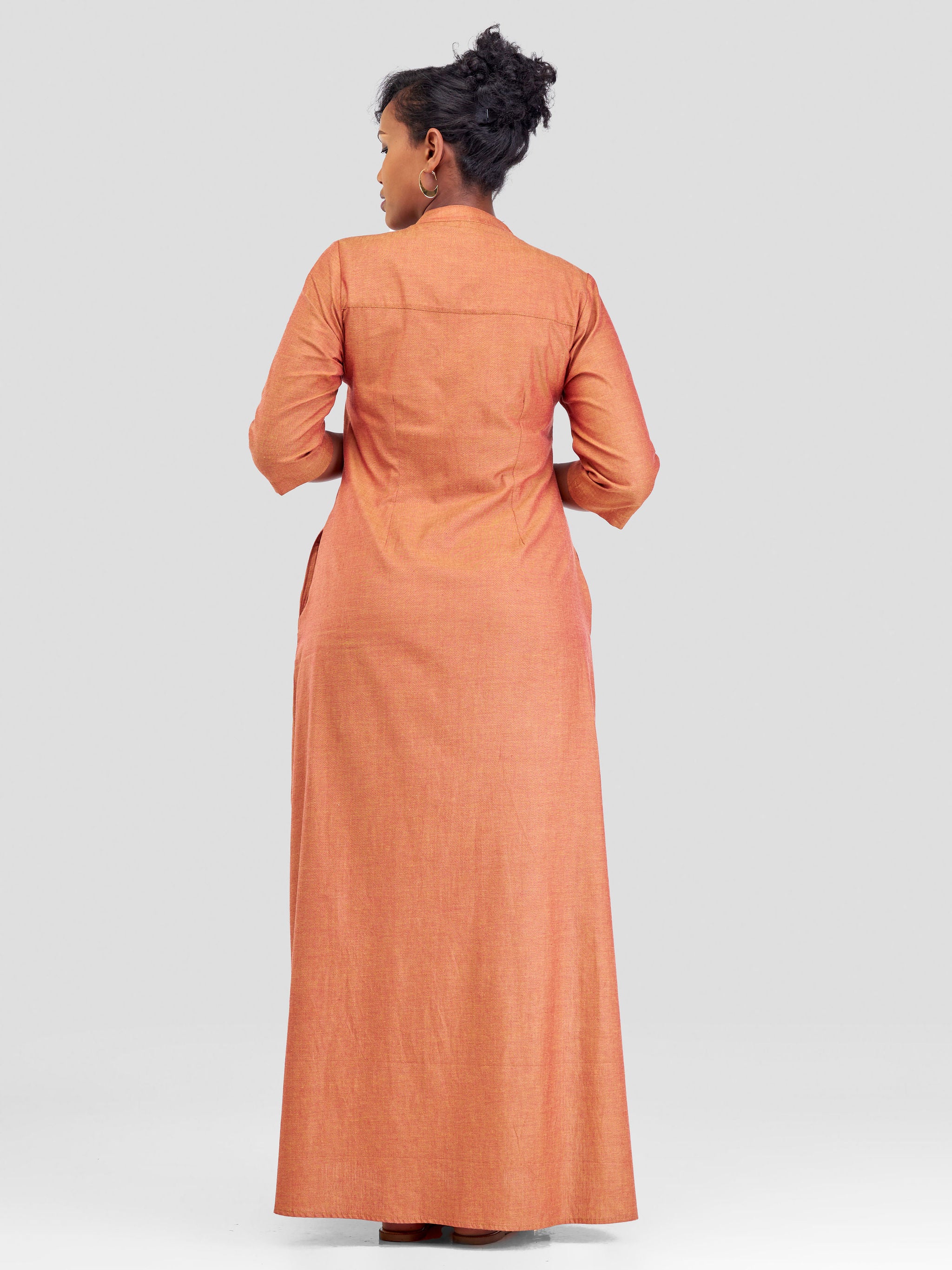Safari Kikoy Maxi Shirt Dress - Rust