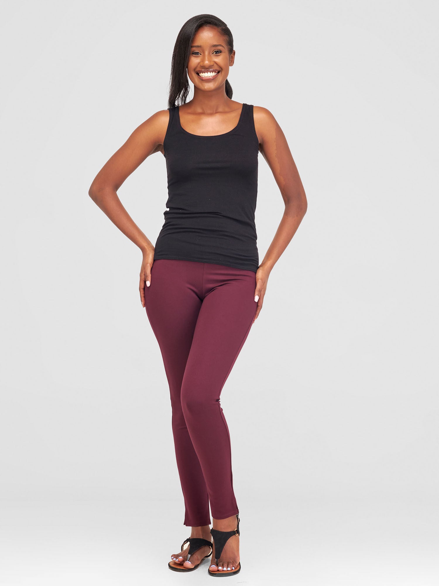 Vivo Faraji Side Slit Leisure Pants - Burgundy