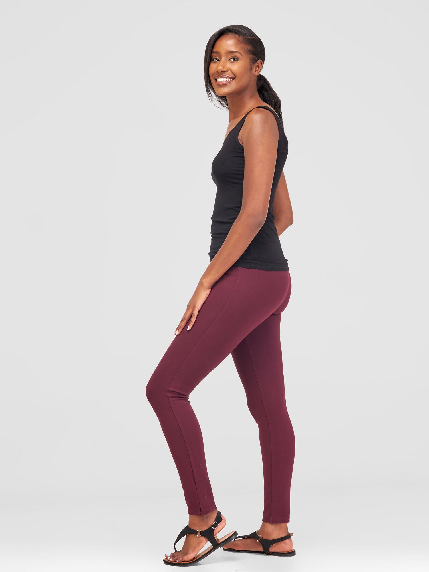 Vivo Faraji Side Slit Leisure Pants - Burgundy