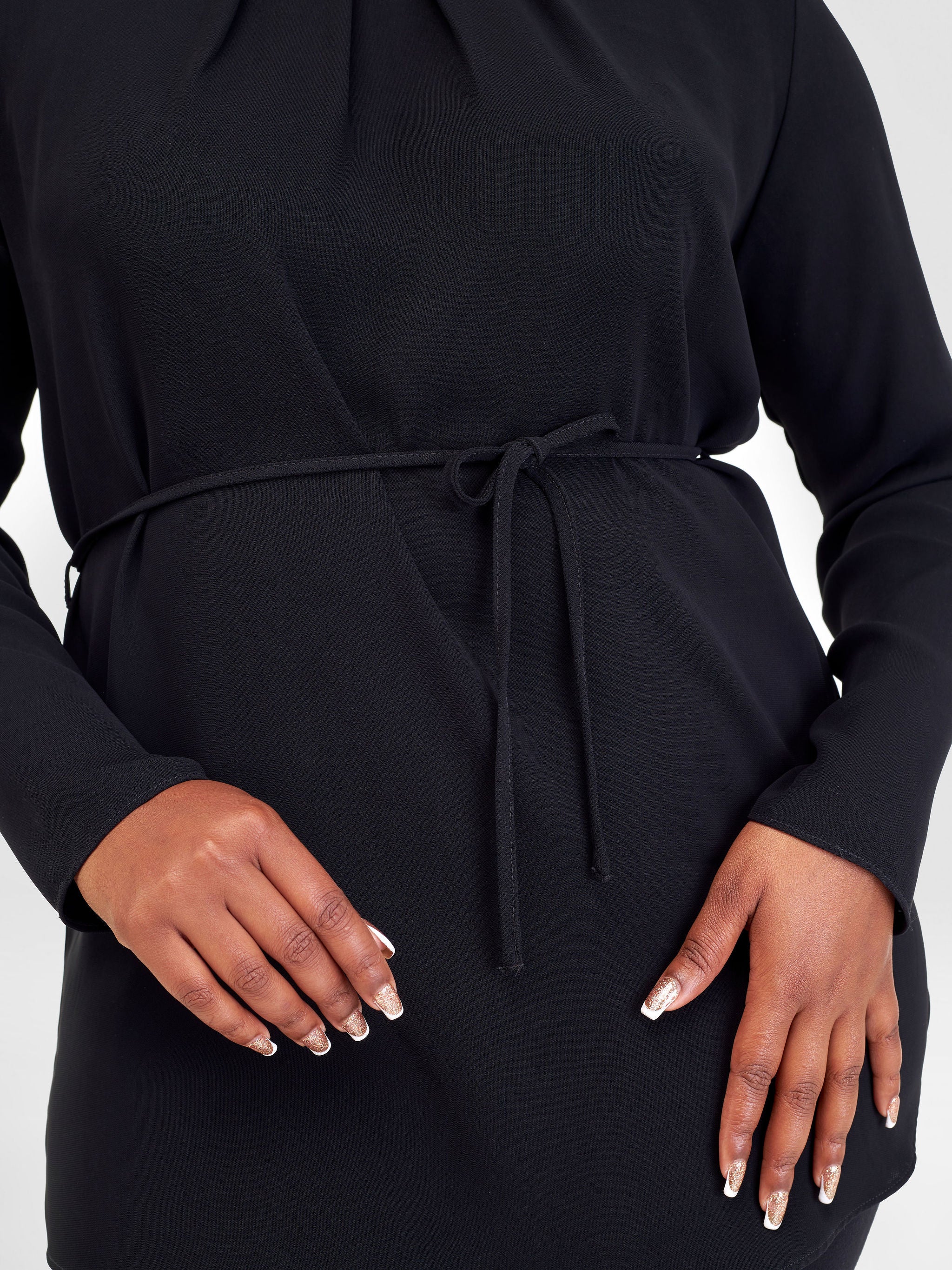 Vivo Tunu Long Sleeve Front Pleat Top - Black ( Heavy Crepe)