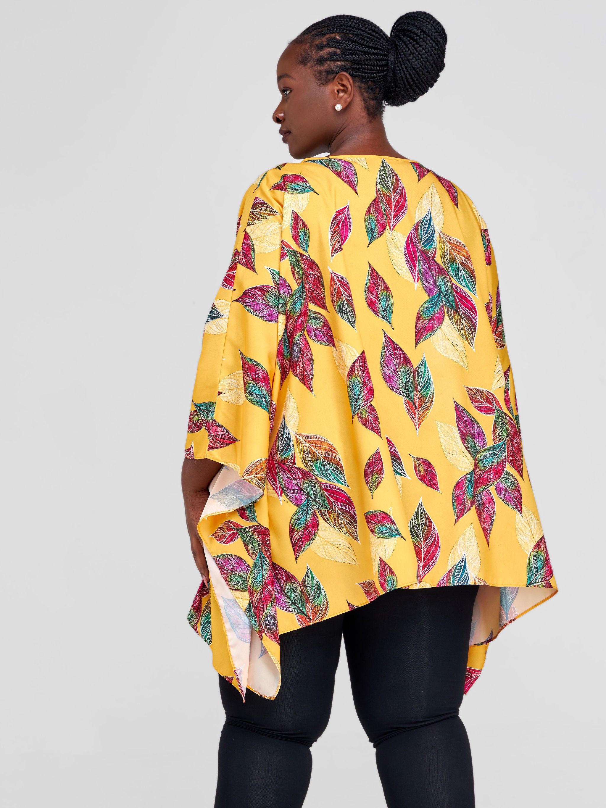 Vivo Basic Wide Loose Top - Yellow / Pink Leaf Print
