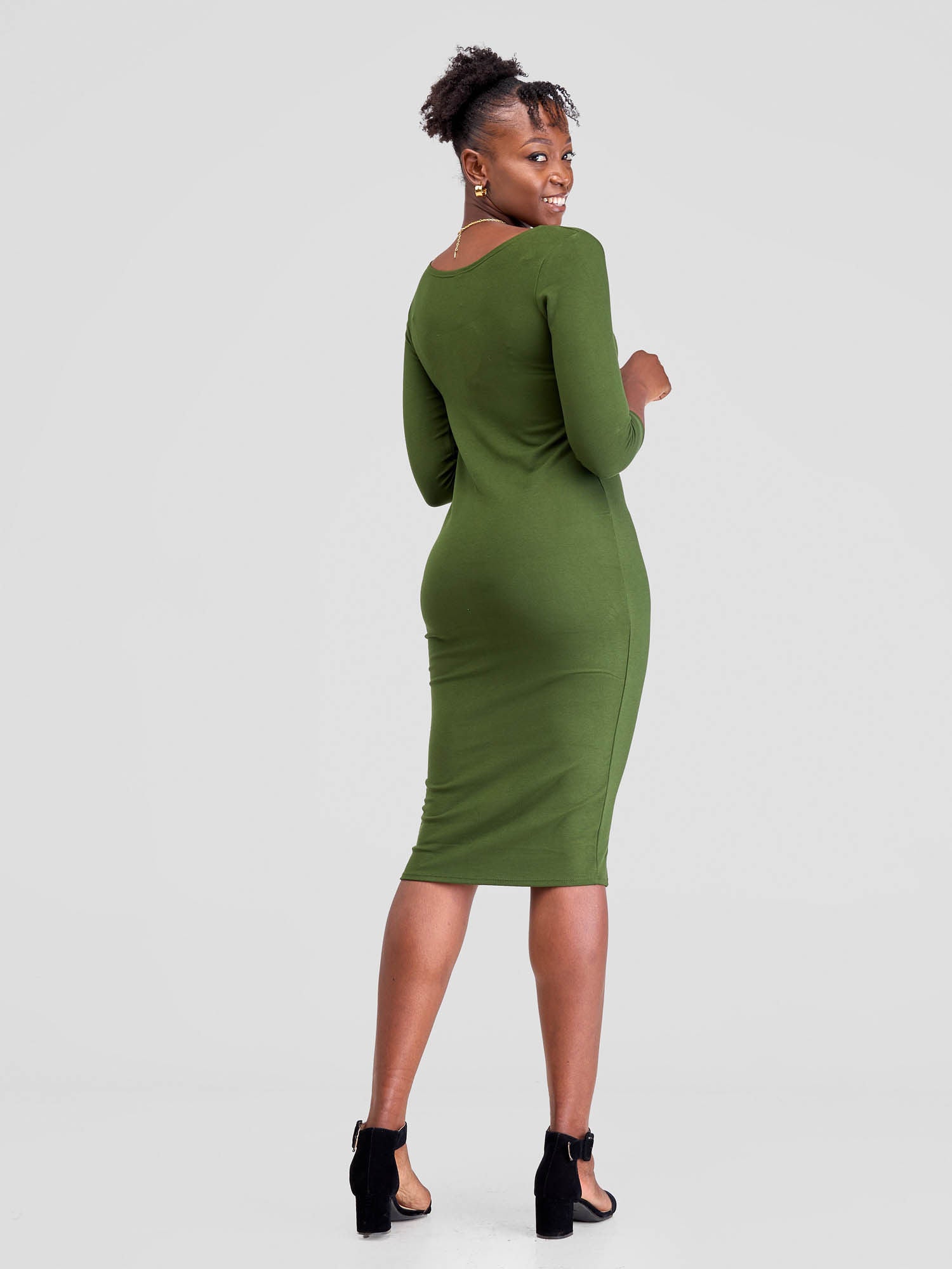 Vivo Basic 3/4 Sleeve Leila Bodycon Dress - Hunters Green