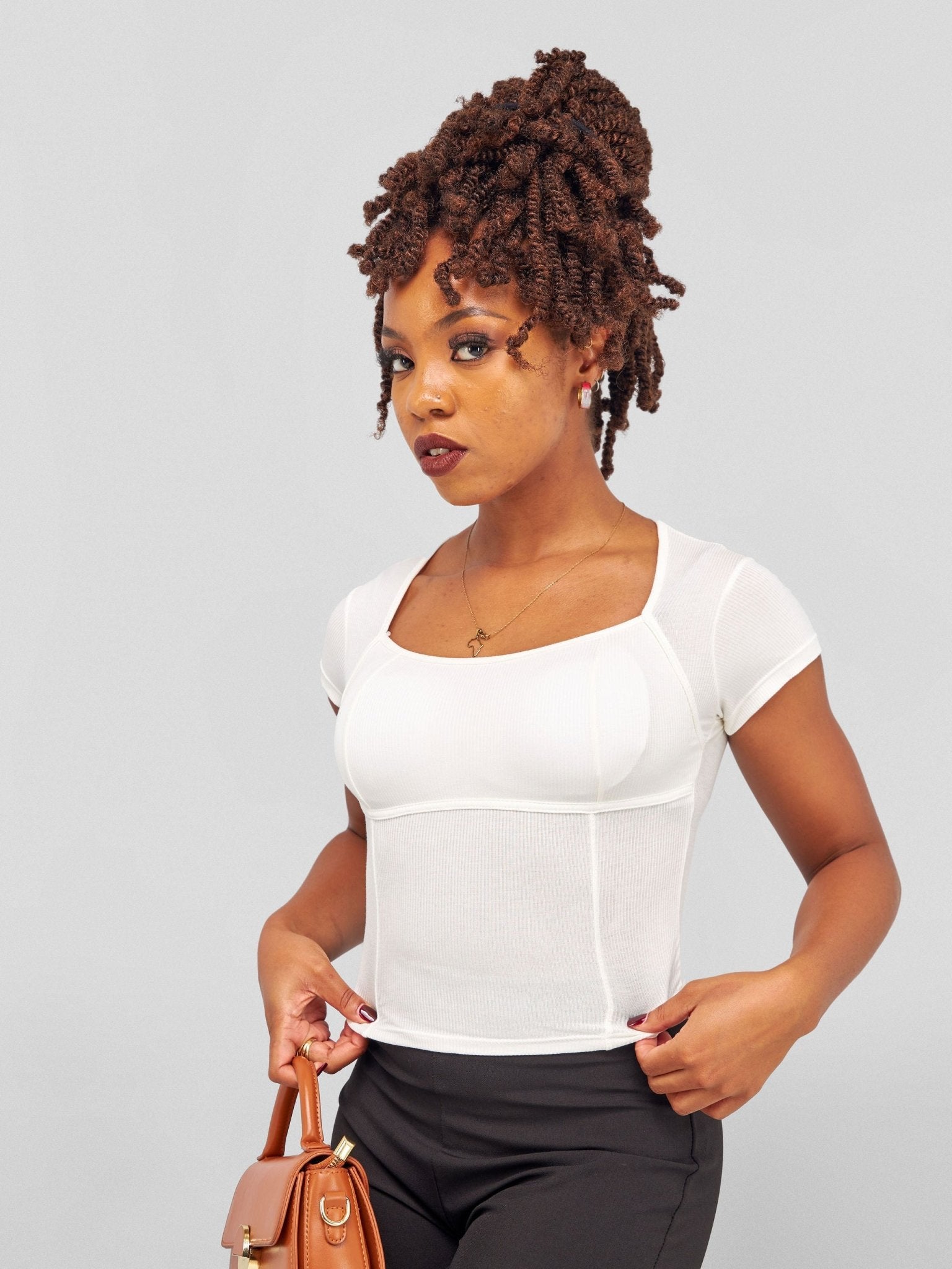 Lola Croppped Tee With Padded Bust & Corset Design - White - Shopzetu