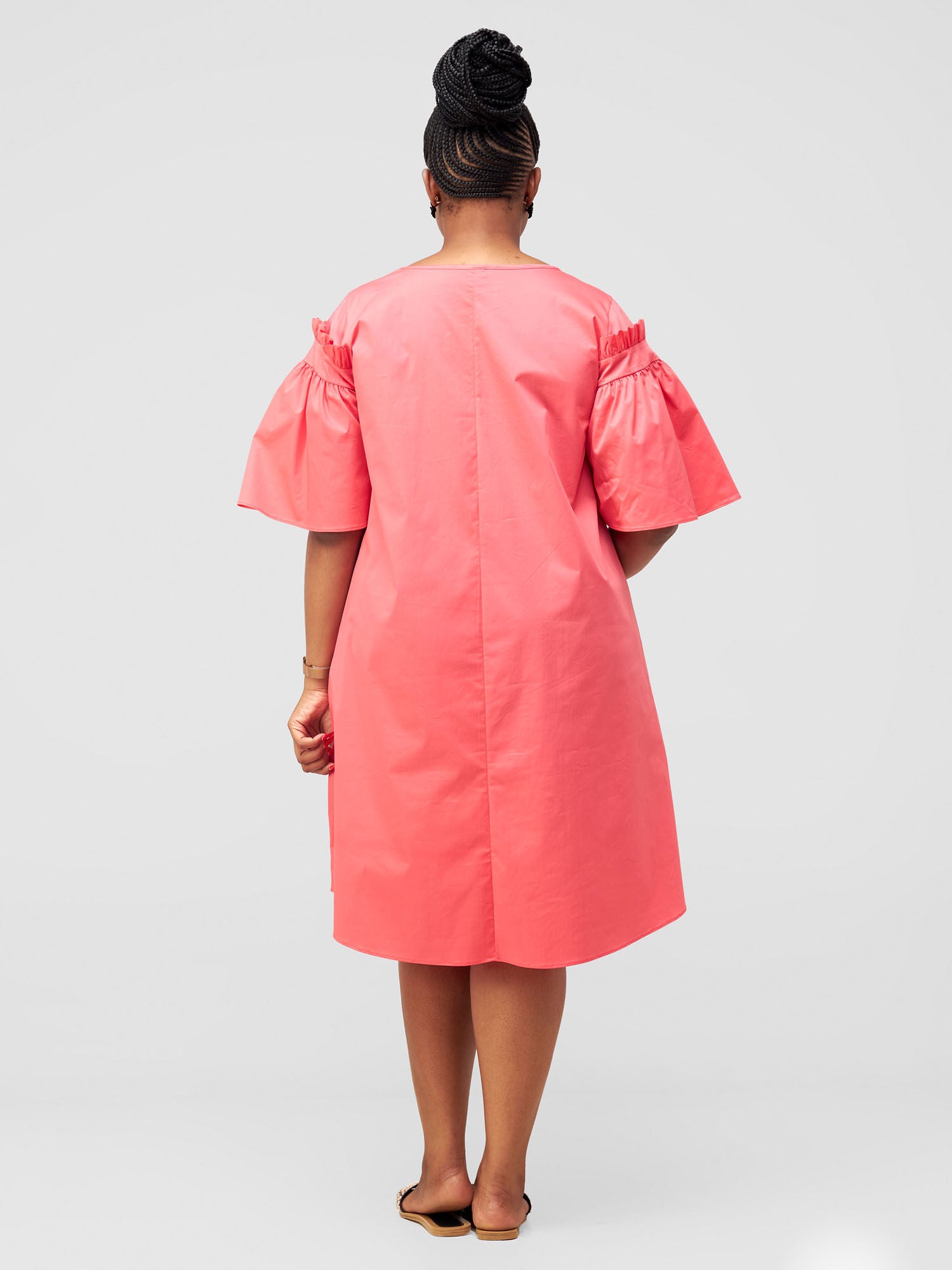 Safari Mali Gathered Flounce Sleeve Tent Dress - Coral