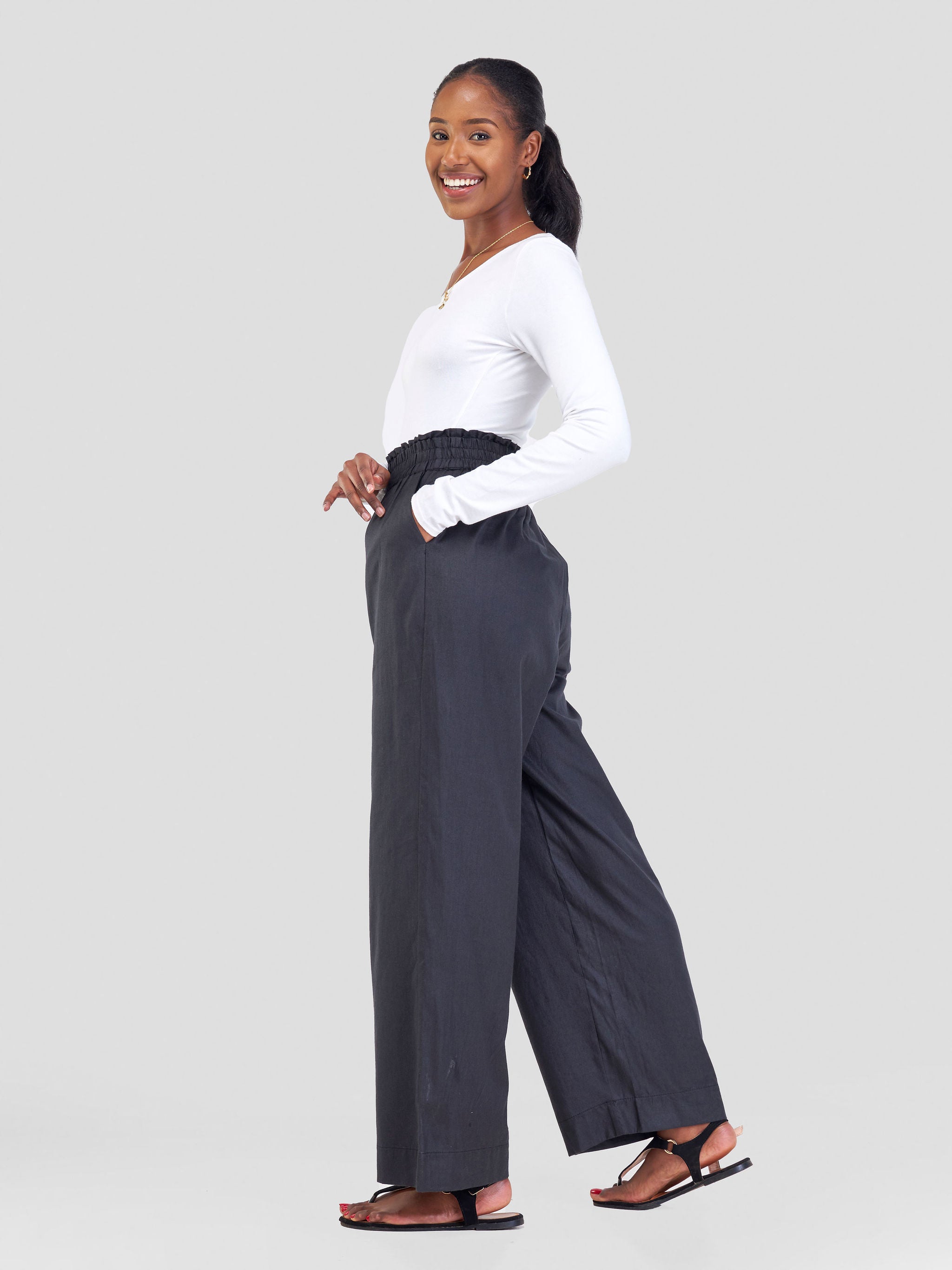 Safari Kikoy Wide Leg Pants -Black