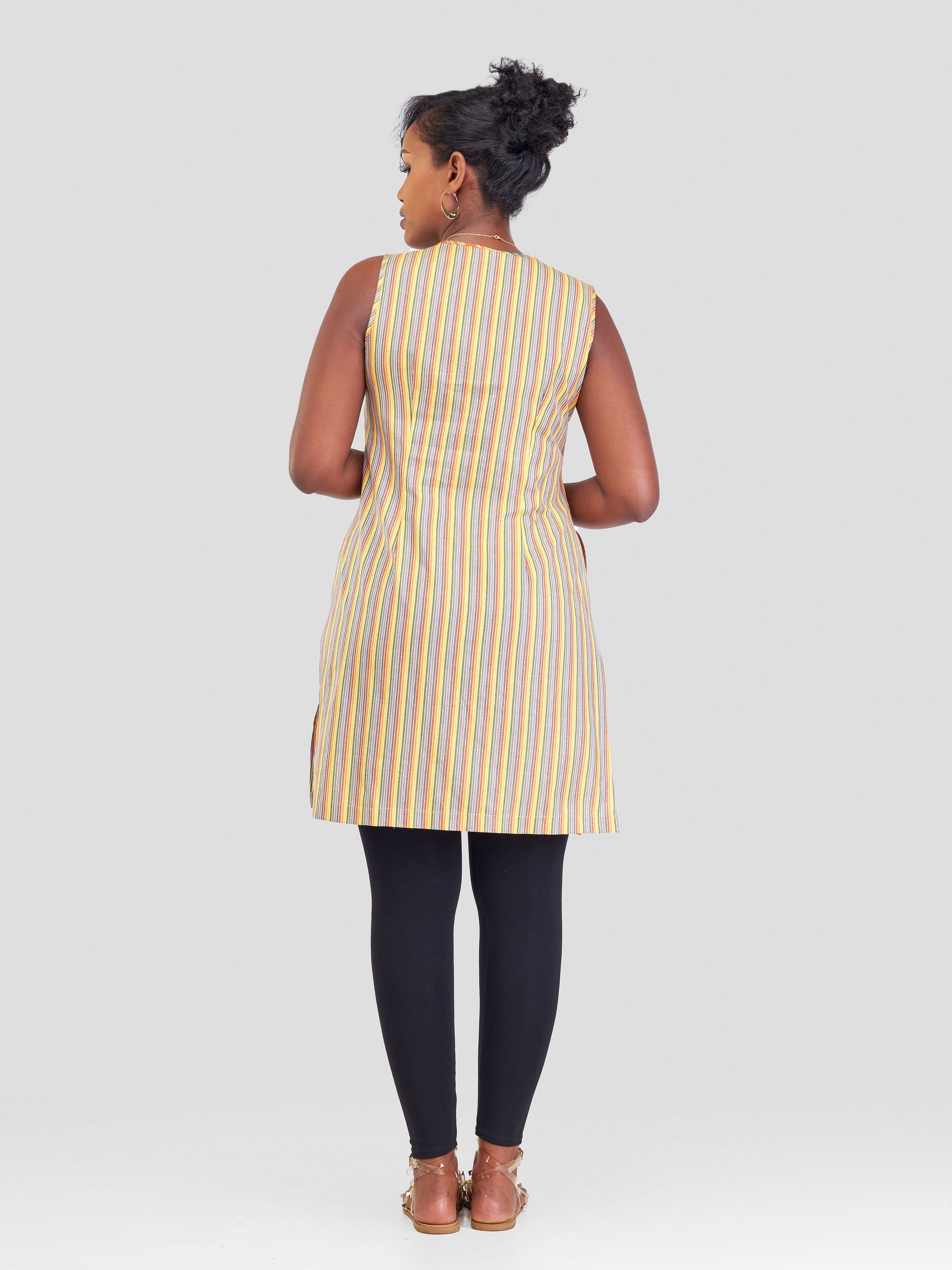 Safari Kikoy Tunic High Low Top With Side Slits - Gold Print