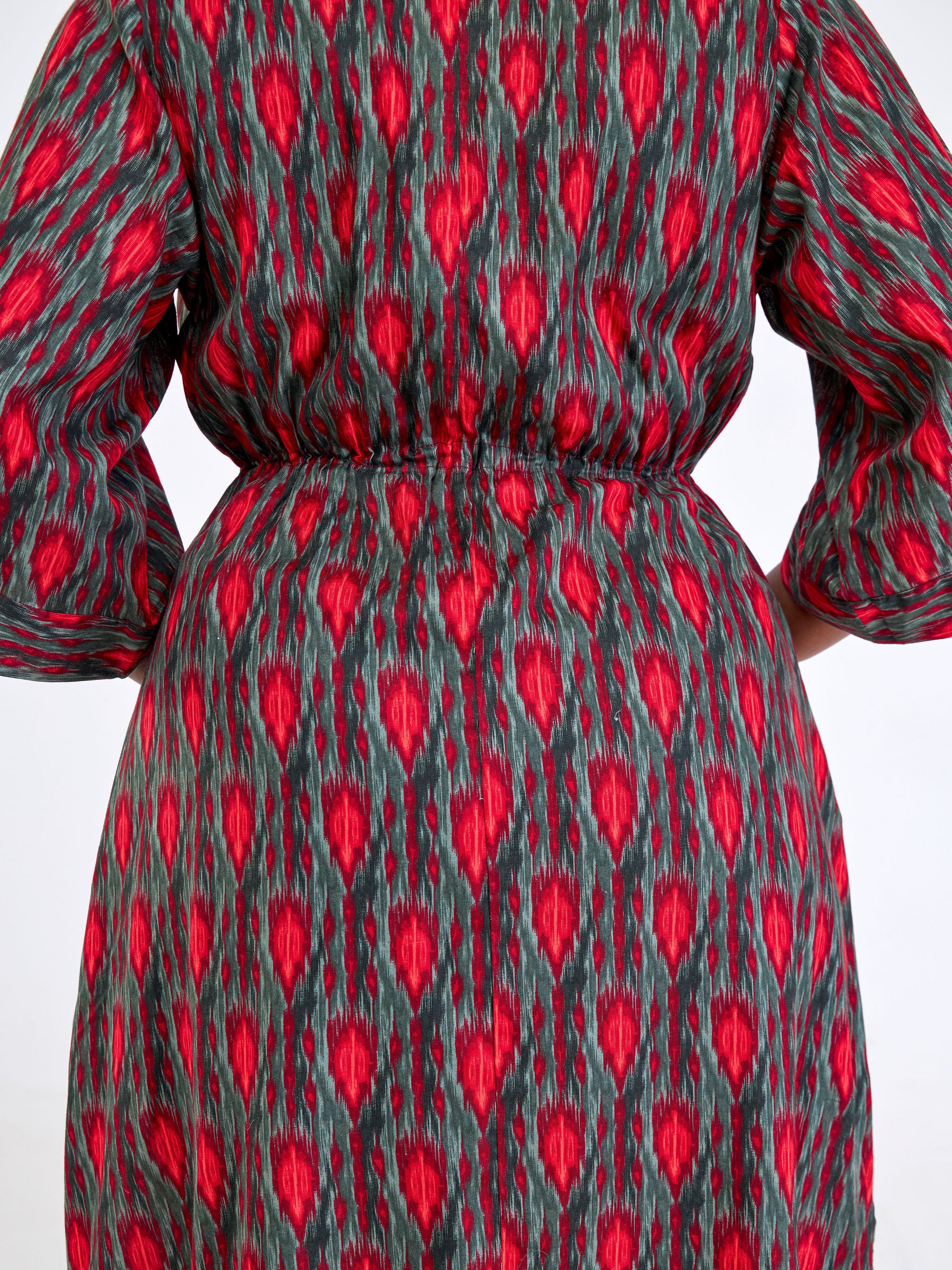 Safari Kikoy High Slit Drawstring Kimono - Grey / Red