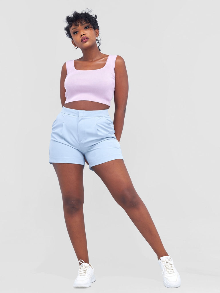 Anika Clip Shorts With Angular Pockets - Light Blue - Shopzetu