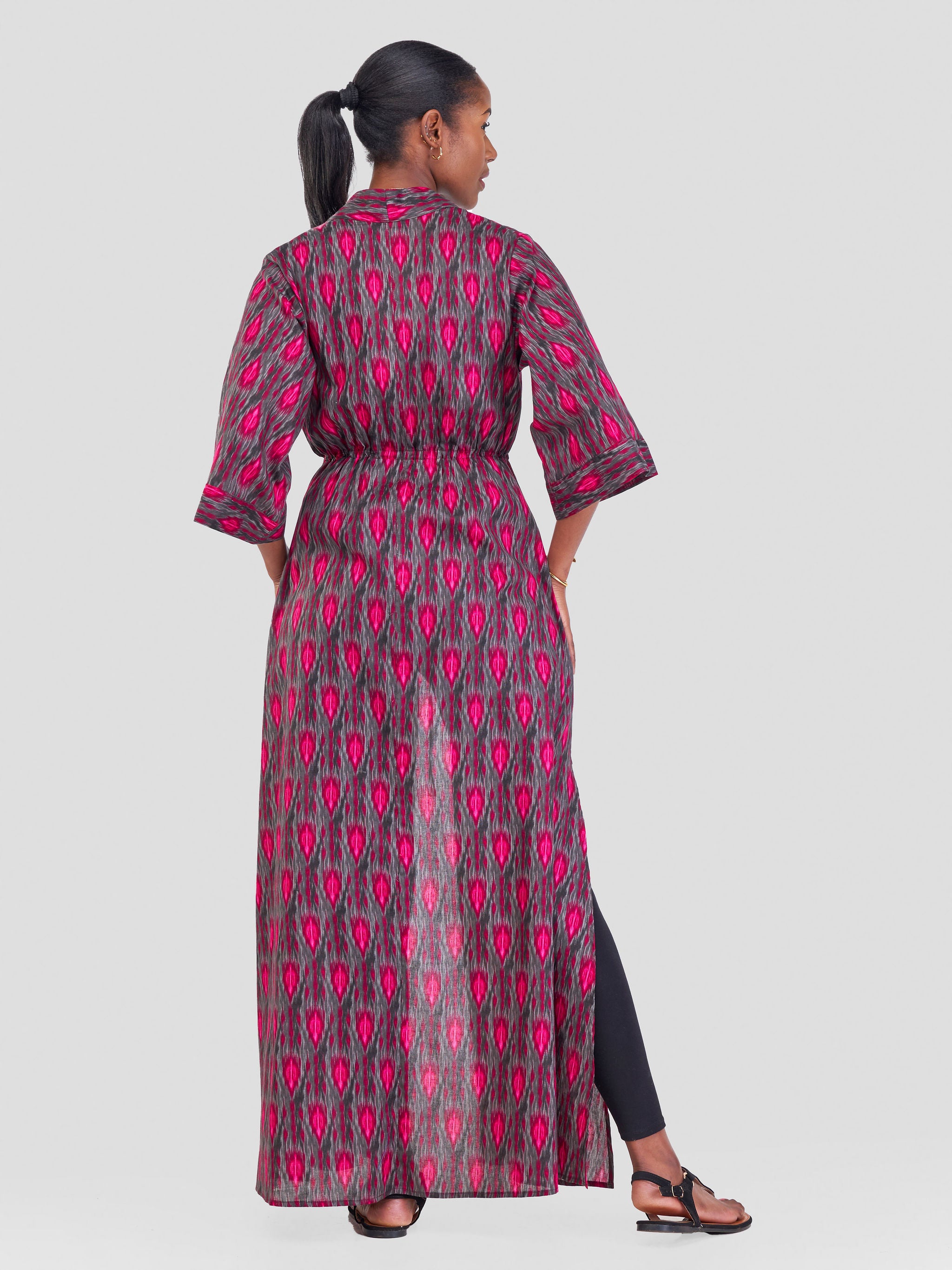 Safari Kikoy High Slit Drawstring Kimono - Dark pink