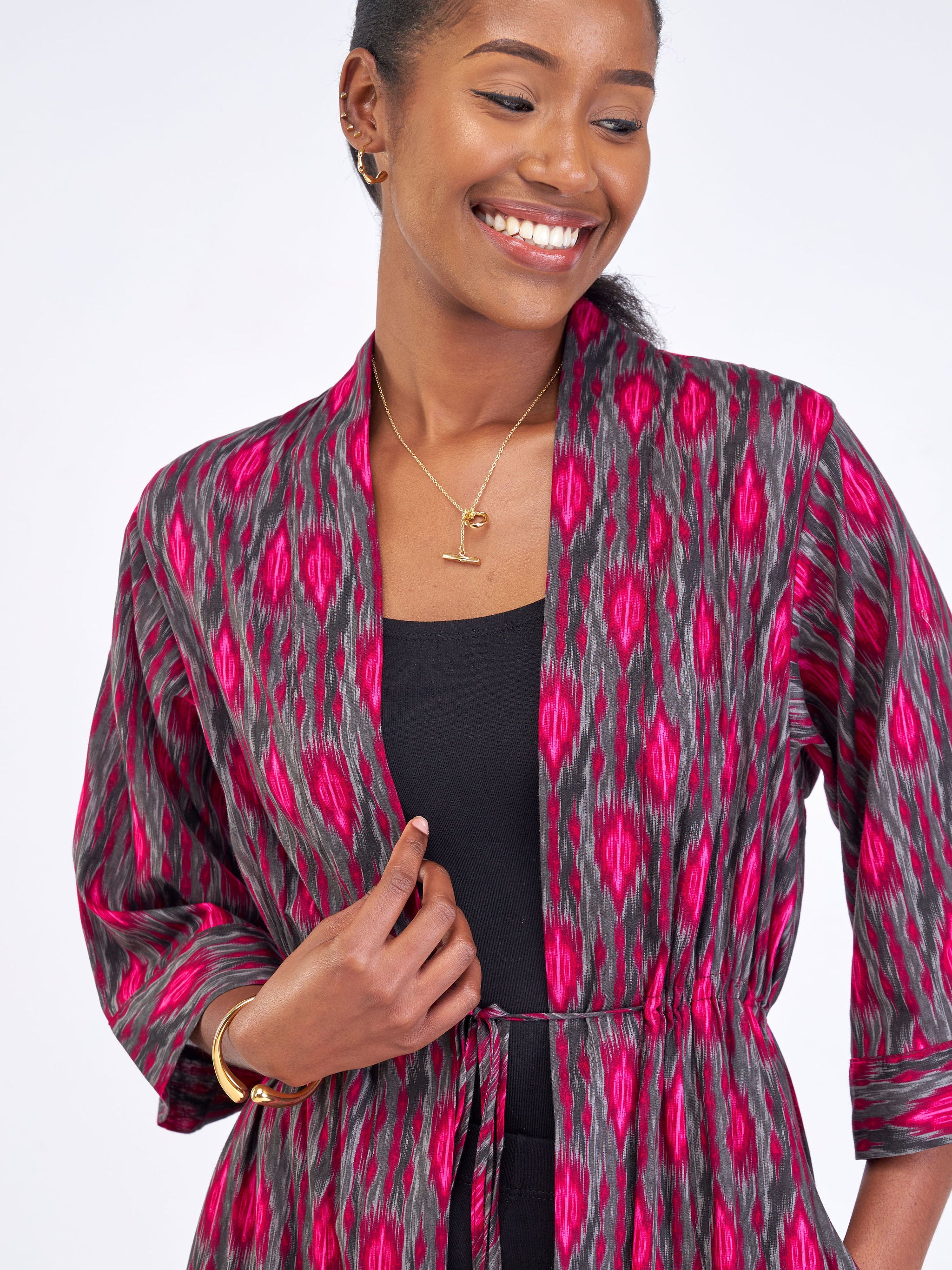 Safari Kikoy High Slit Drawstring Kimono - Dark pink