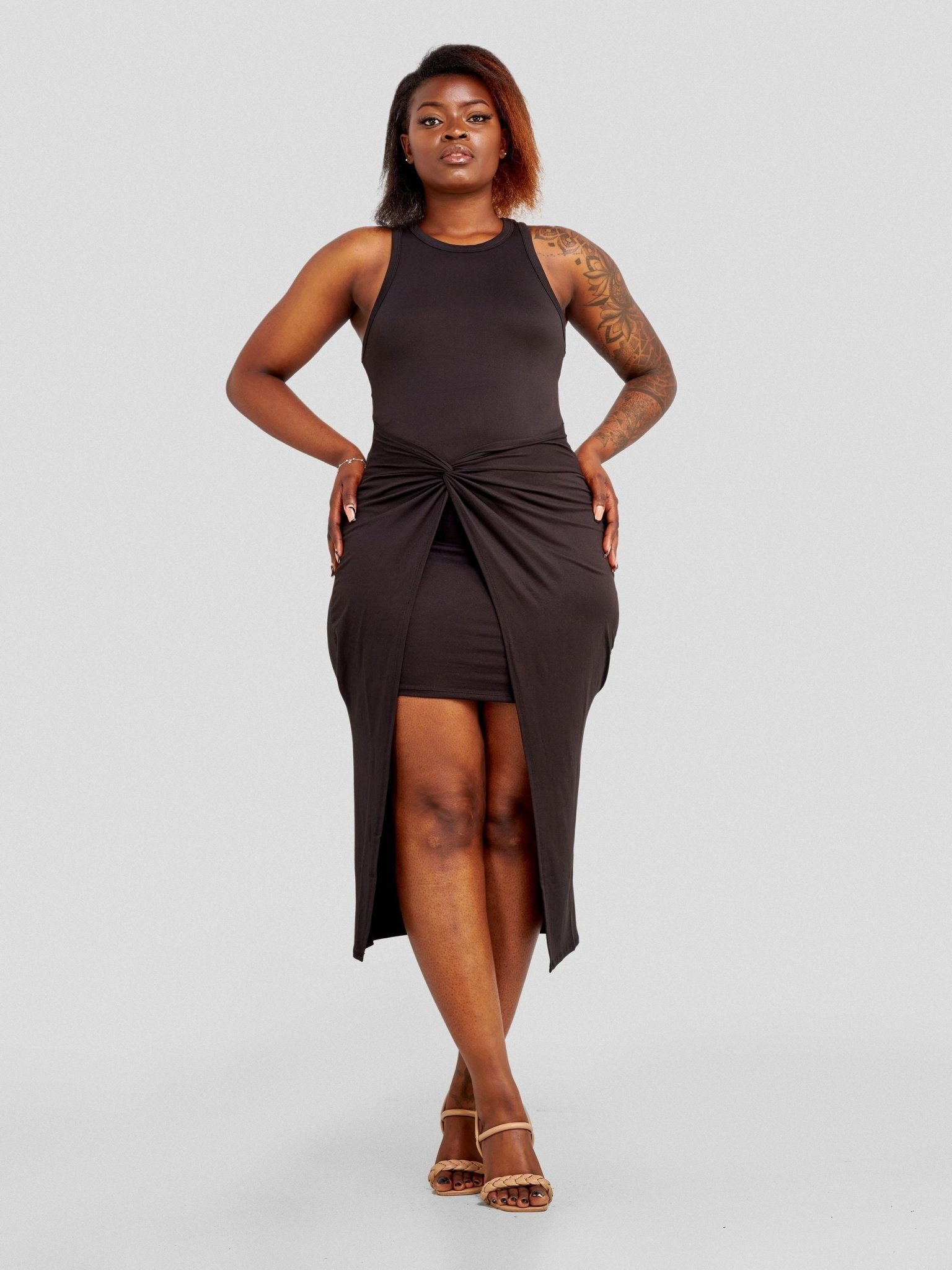 Popular 21 Tank Knot Midi Dress - Black - Shopzetu