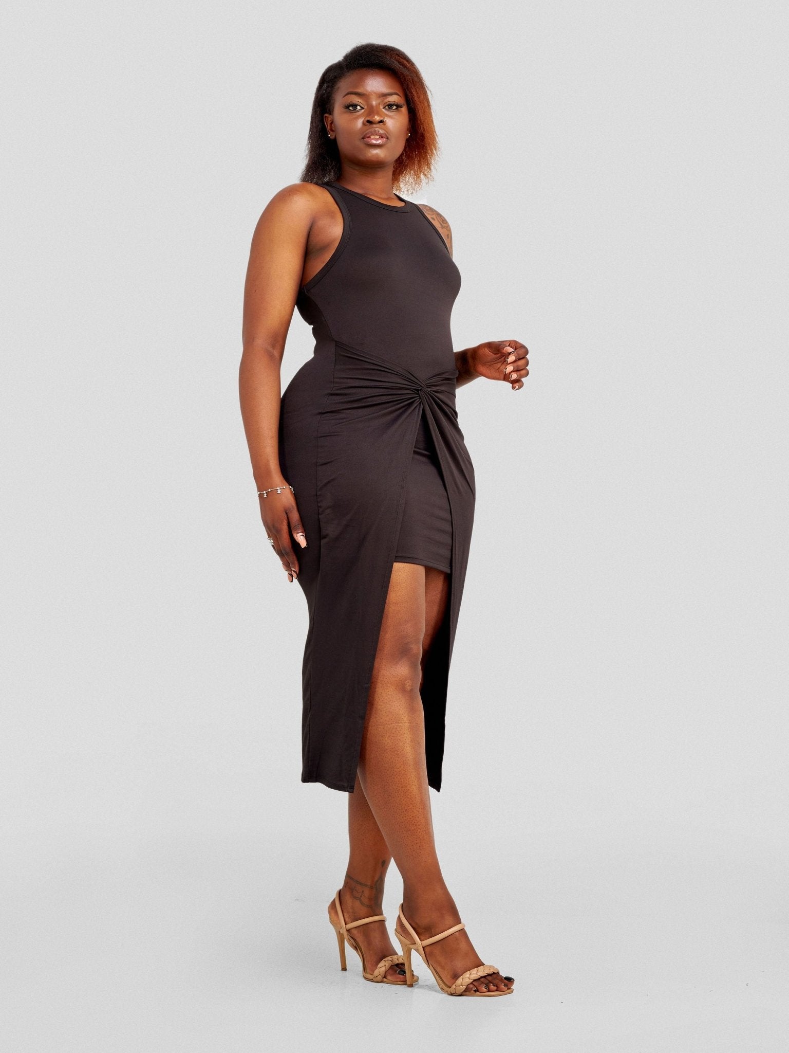 Popular 21 Tank Knot Midi Dress - Black - Shopzetu