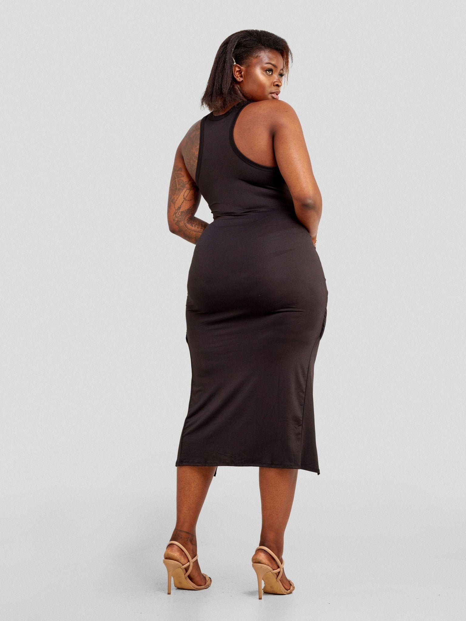 Popular 21 Tank Knot Midi Dress - Black - Shopzetu
