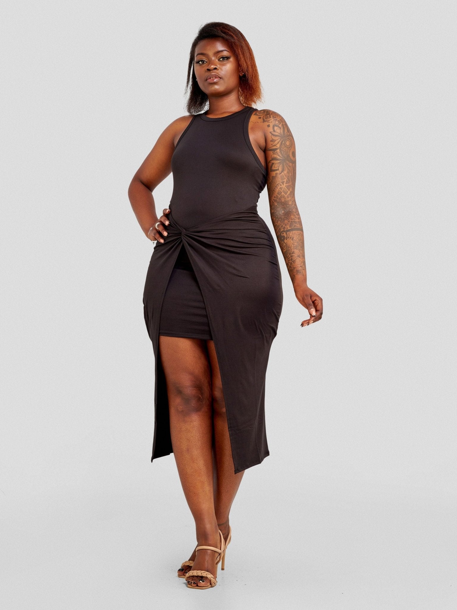 Popular 21 Tank Knot Midi Dress - Black - Shopzetu