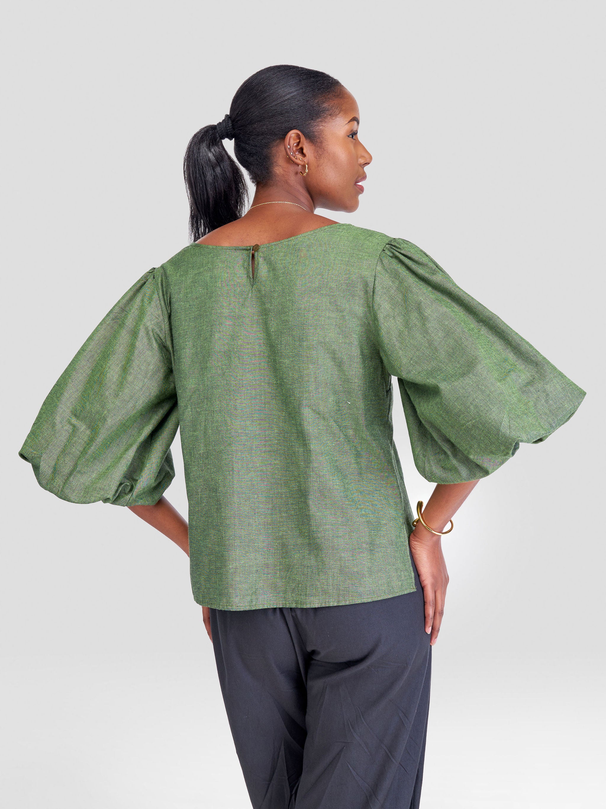 Safari Kikoy Bubble Sleeve Top - Green