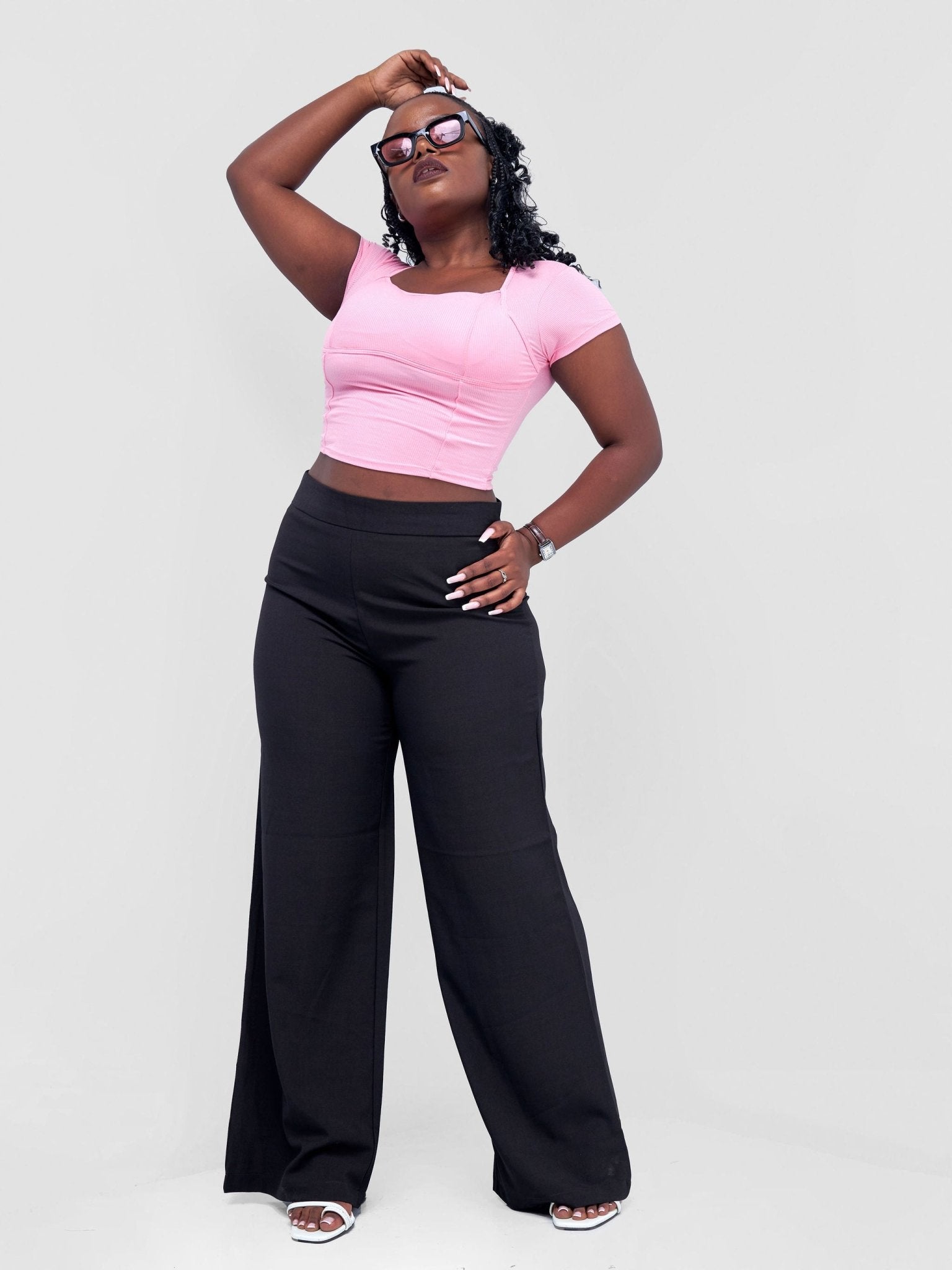 Lola Croppped Tee With Padded Bust & Corset Design - Baby Pink - Shopzetu
