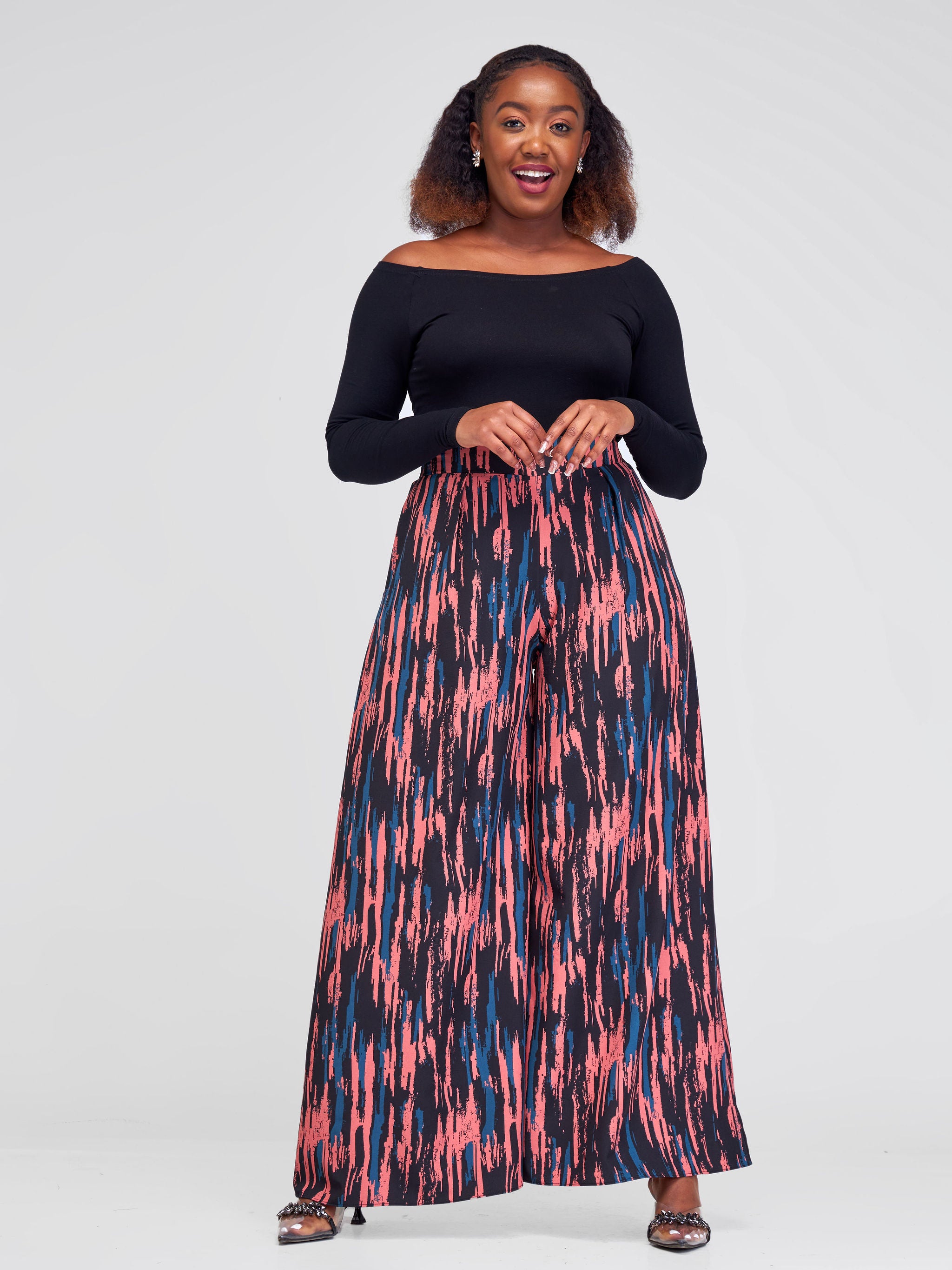 Vivo Jema Palazzo Pants Black Coral Abstract Print Vivo