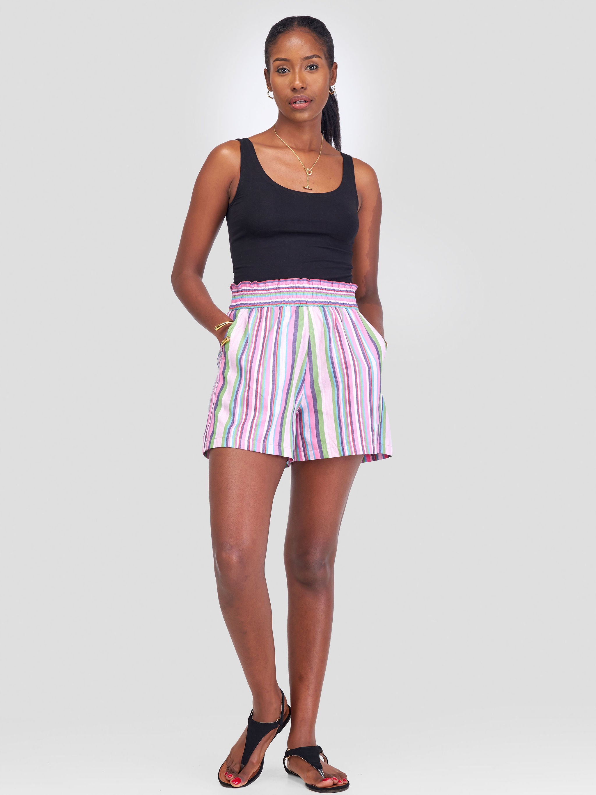 Safari Kikoy Wide Elastic Shorts - Pink Print