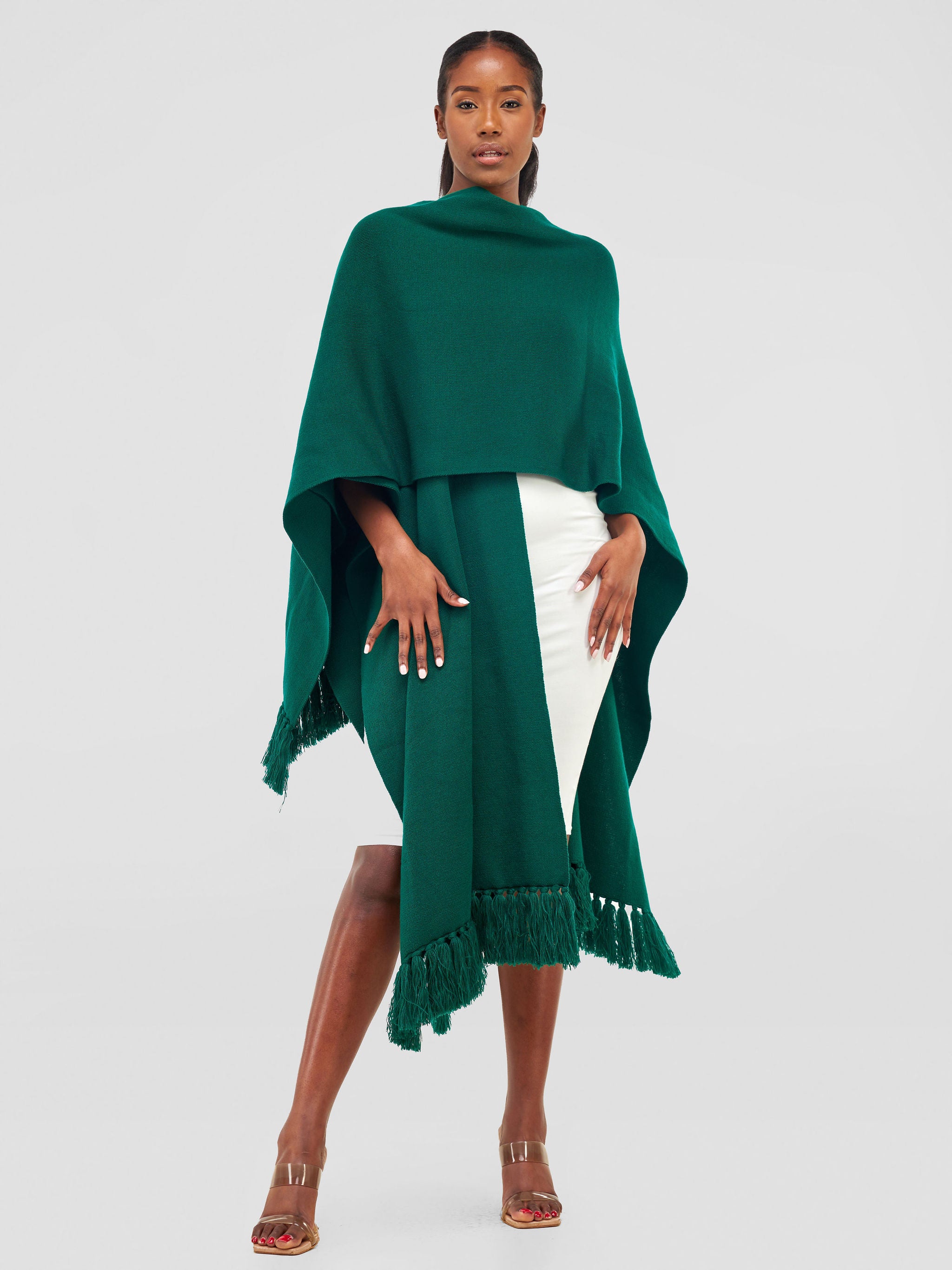 Vivo Basic Double Layered Wrap Poncho - Forest Green