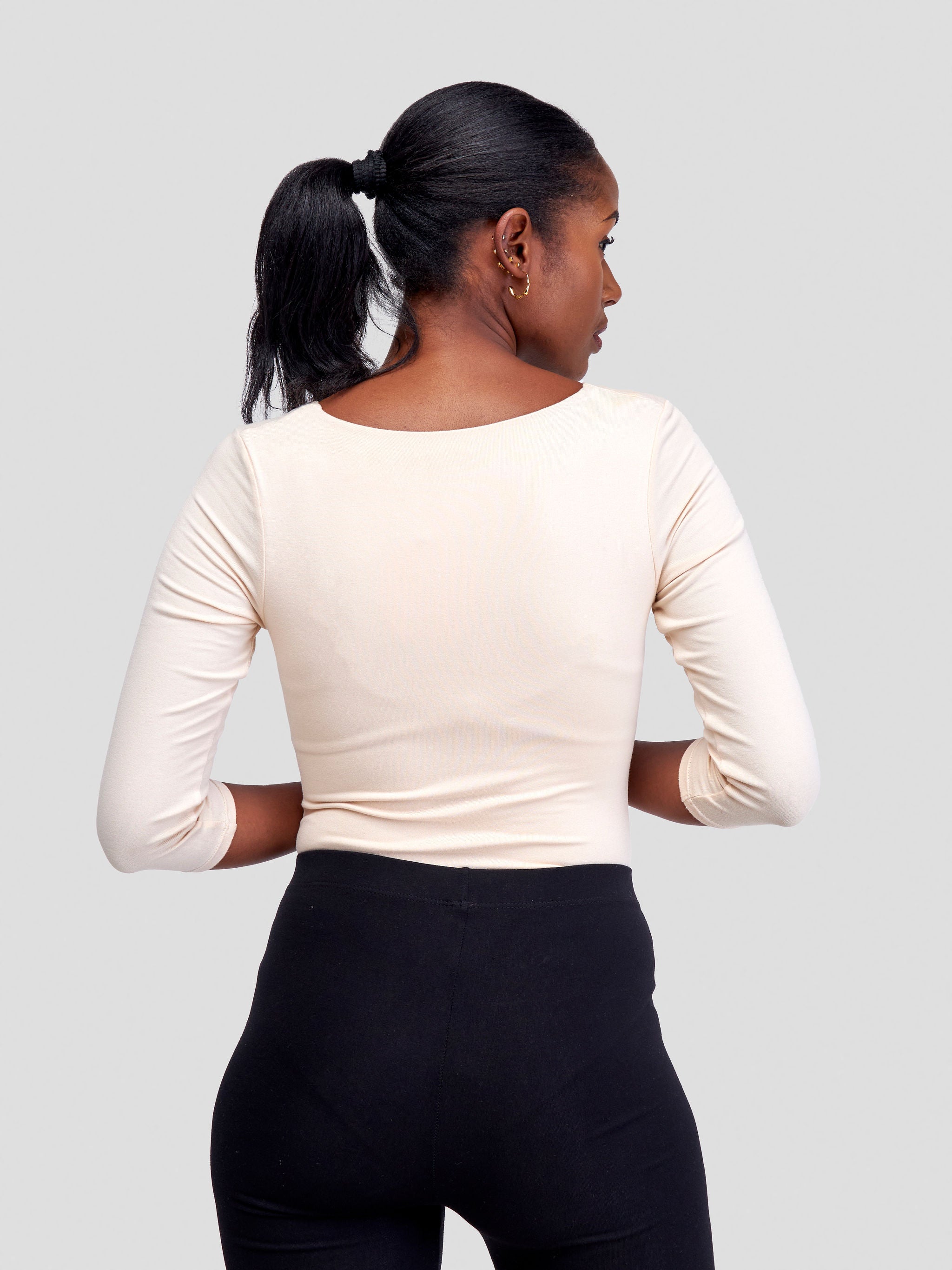 Vivo Basic 3/4 Sleeved Double Layered Bodysuit - Buttermilk