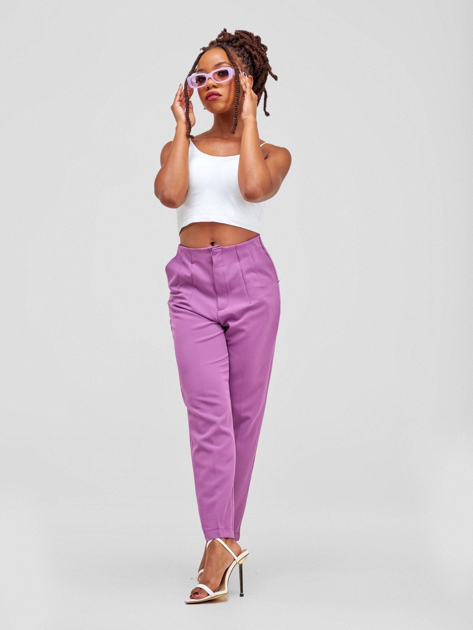 Anika Mindy Crepe Pants With Angular Pockets - Purple - Shopzetu